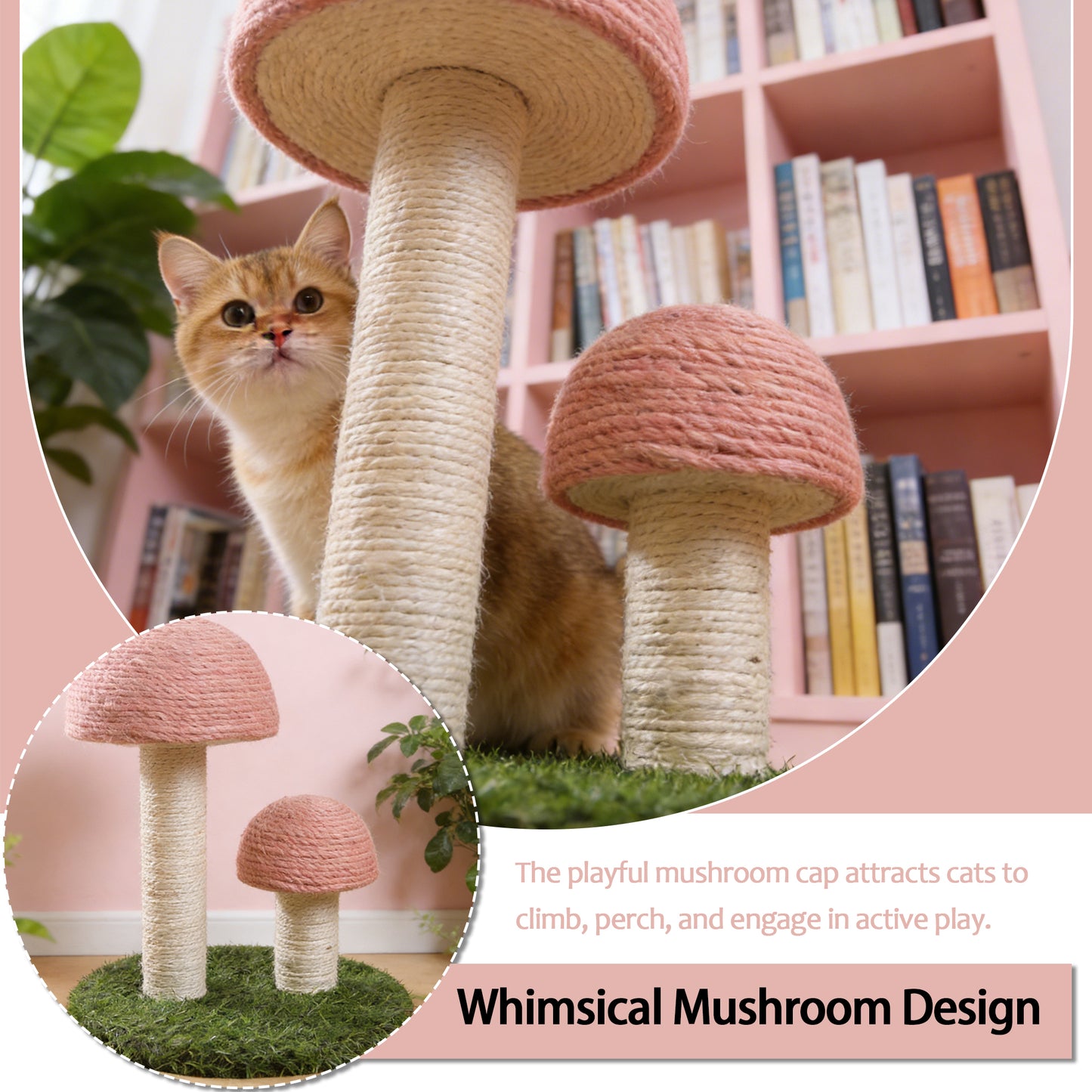 Decflow 13-in Mushrooms Simulated Lawn Indoor Cat Scratching Post, Pink