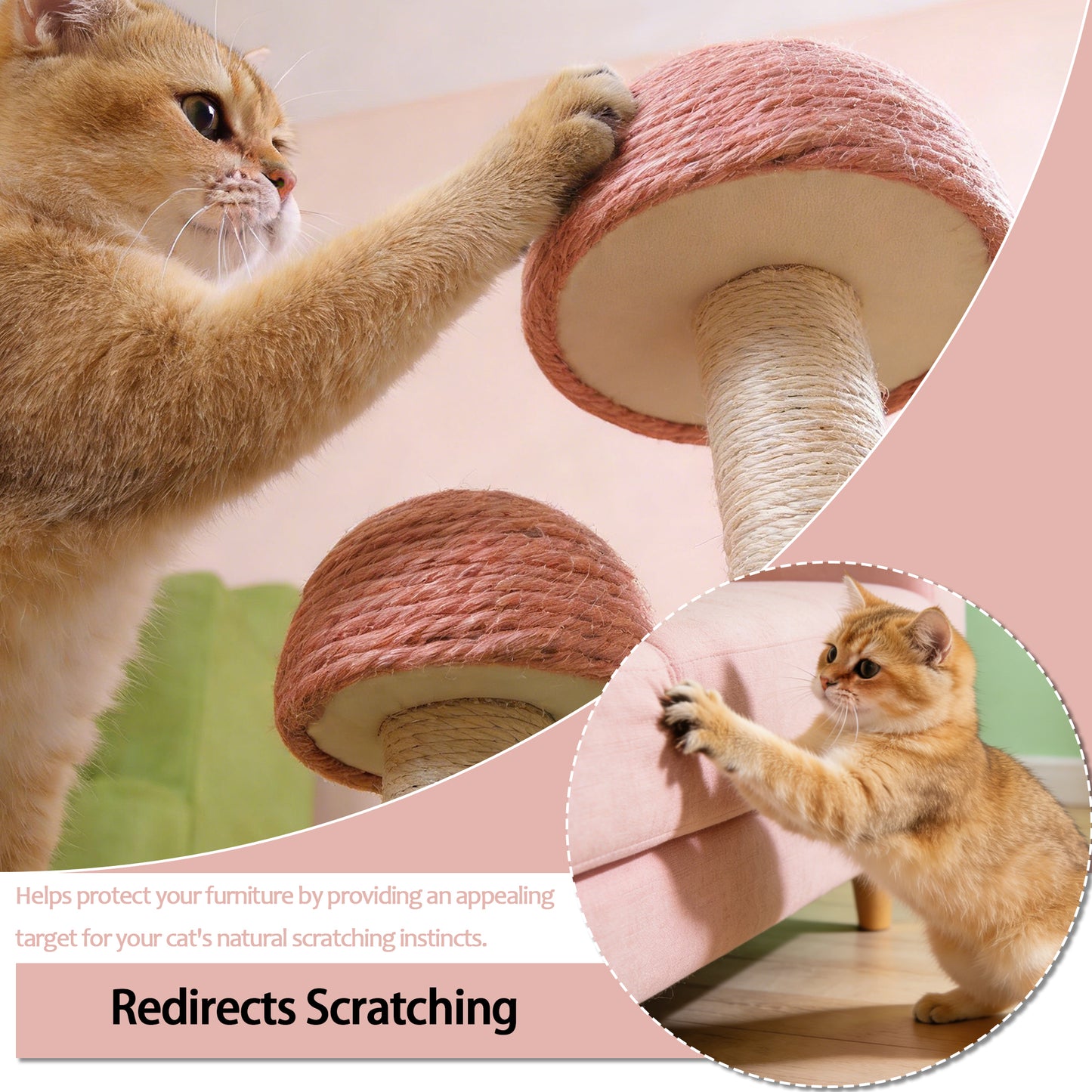 Decflow 13-in Mushrooms Simulated Lawn Indoor Cat Scratching Post, Pink