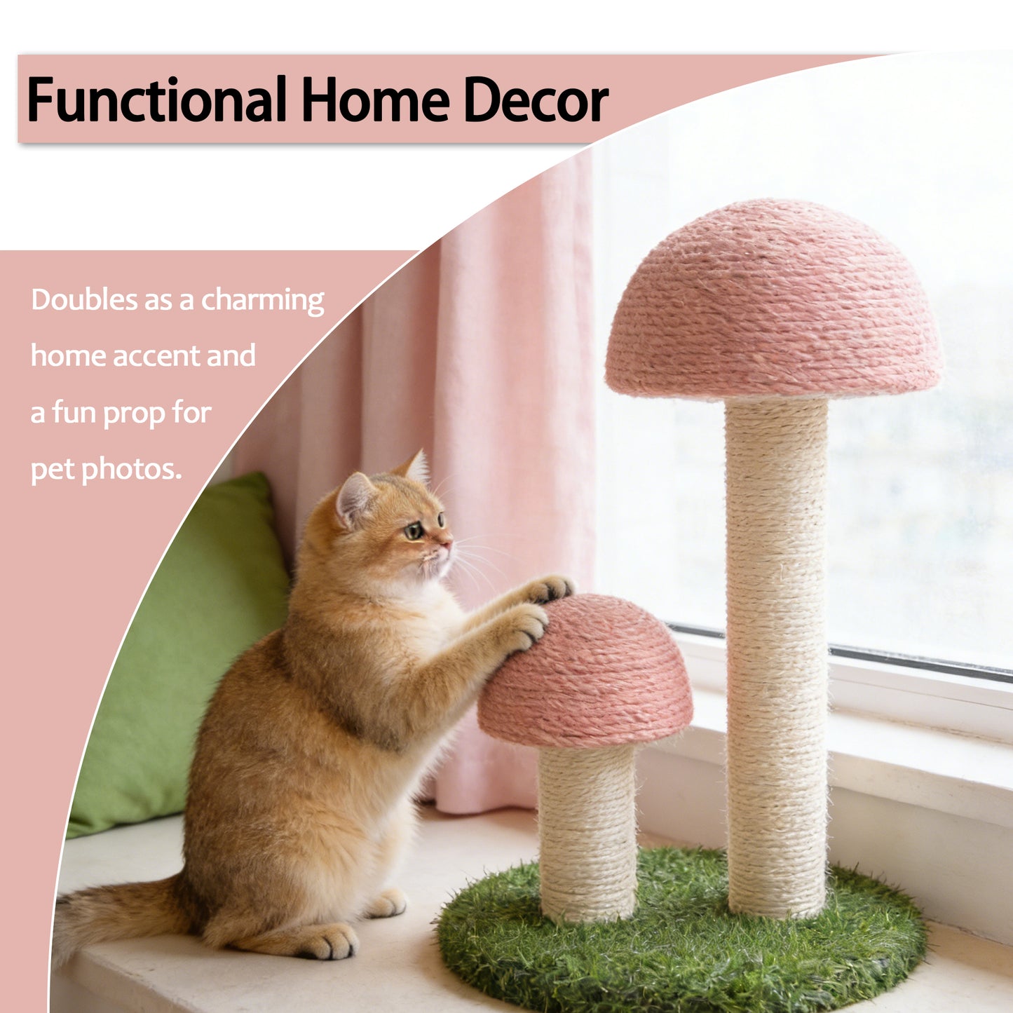 Decflow 13-in Mushrooms Simulated Lawn Indoor Cat Scratching Post, Pink