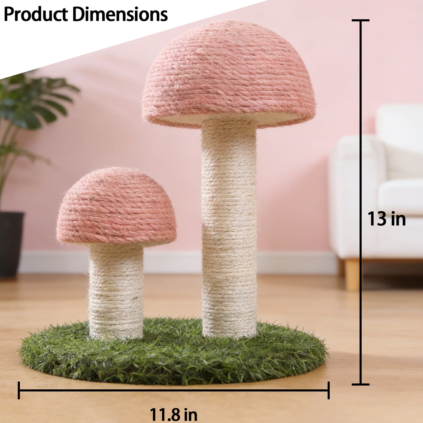 Decflow 13-in Mushrooms Simulated Lawn Indoor Cat Scratching Post, Pink