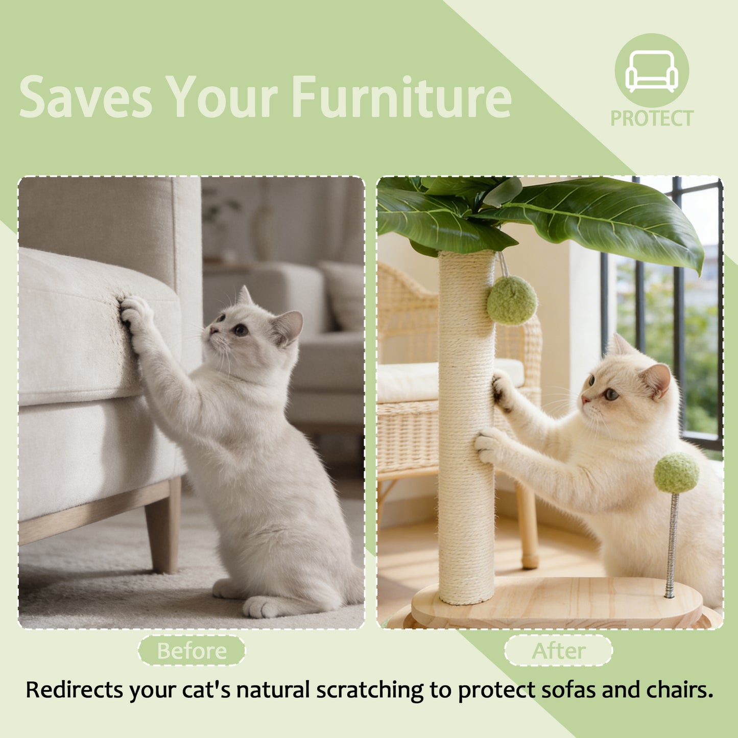 Decflow Green Plant 20.5-in Indoor Cat Scratcher Pole Vertical with Sisal Rope, White