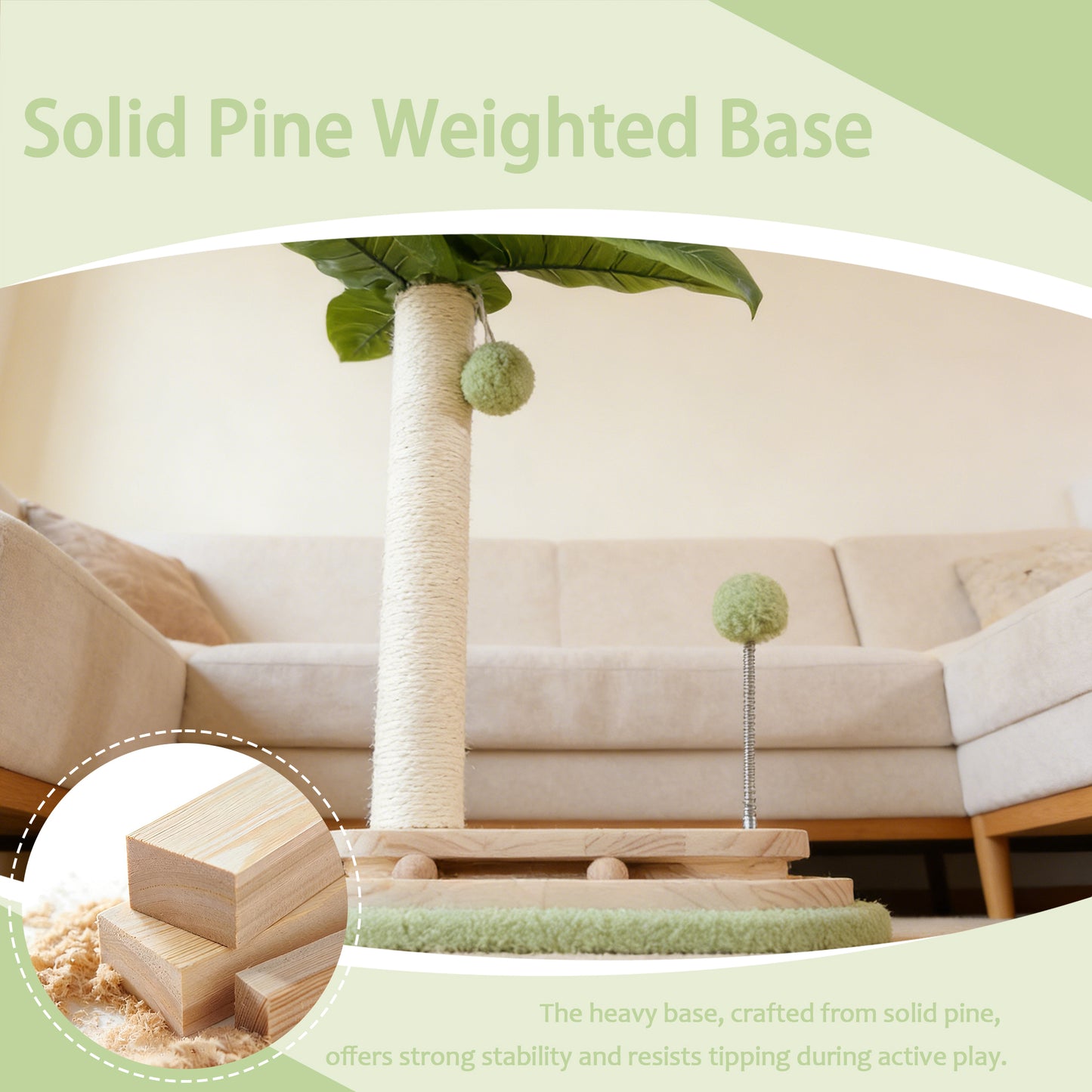 Decflow Green Plant 20.5-in Indoor Cat Scratcher Pole Vertical with Sisal Rope, White