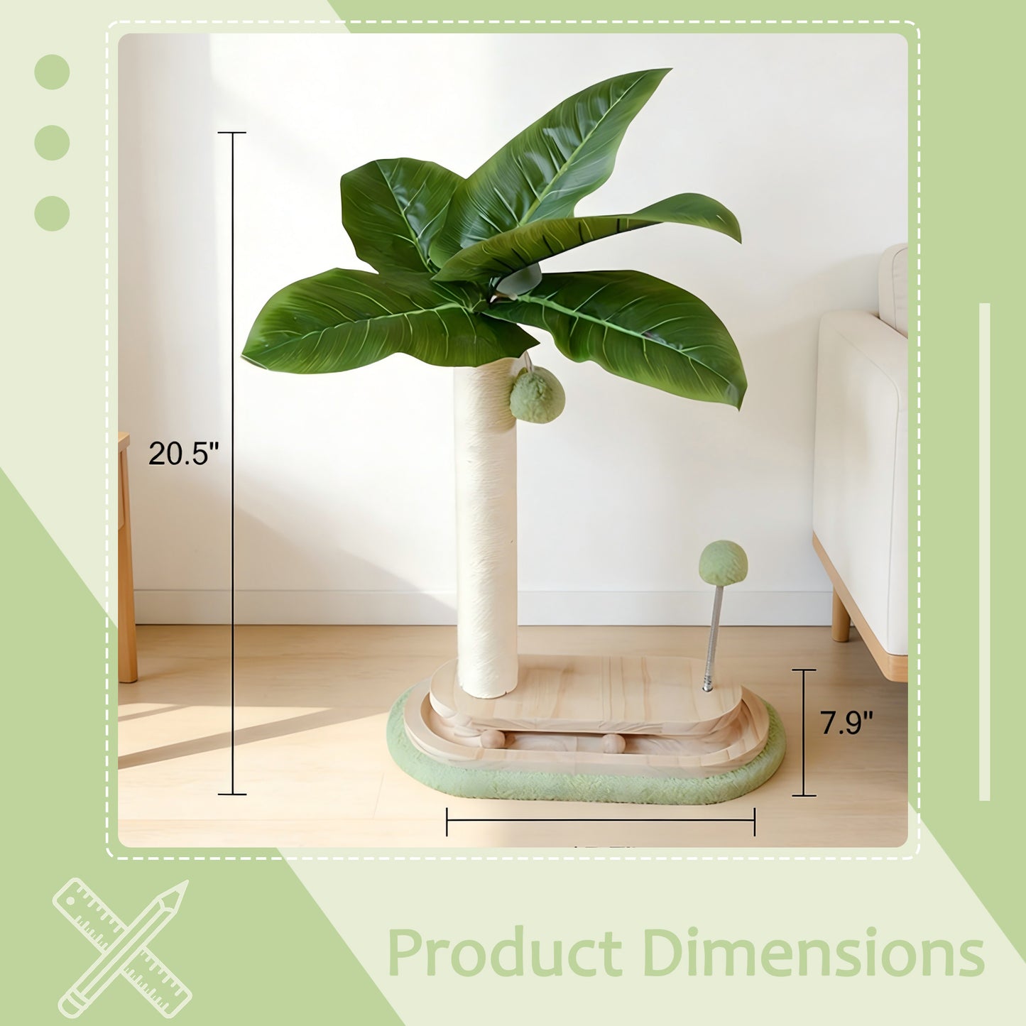 Decflow Green Plant 20.5-in Indoor Cat Scratcher Pole Vertical with Sisal Rope, White