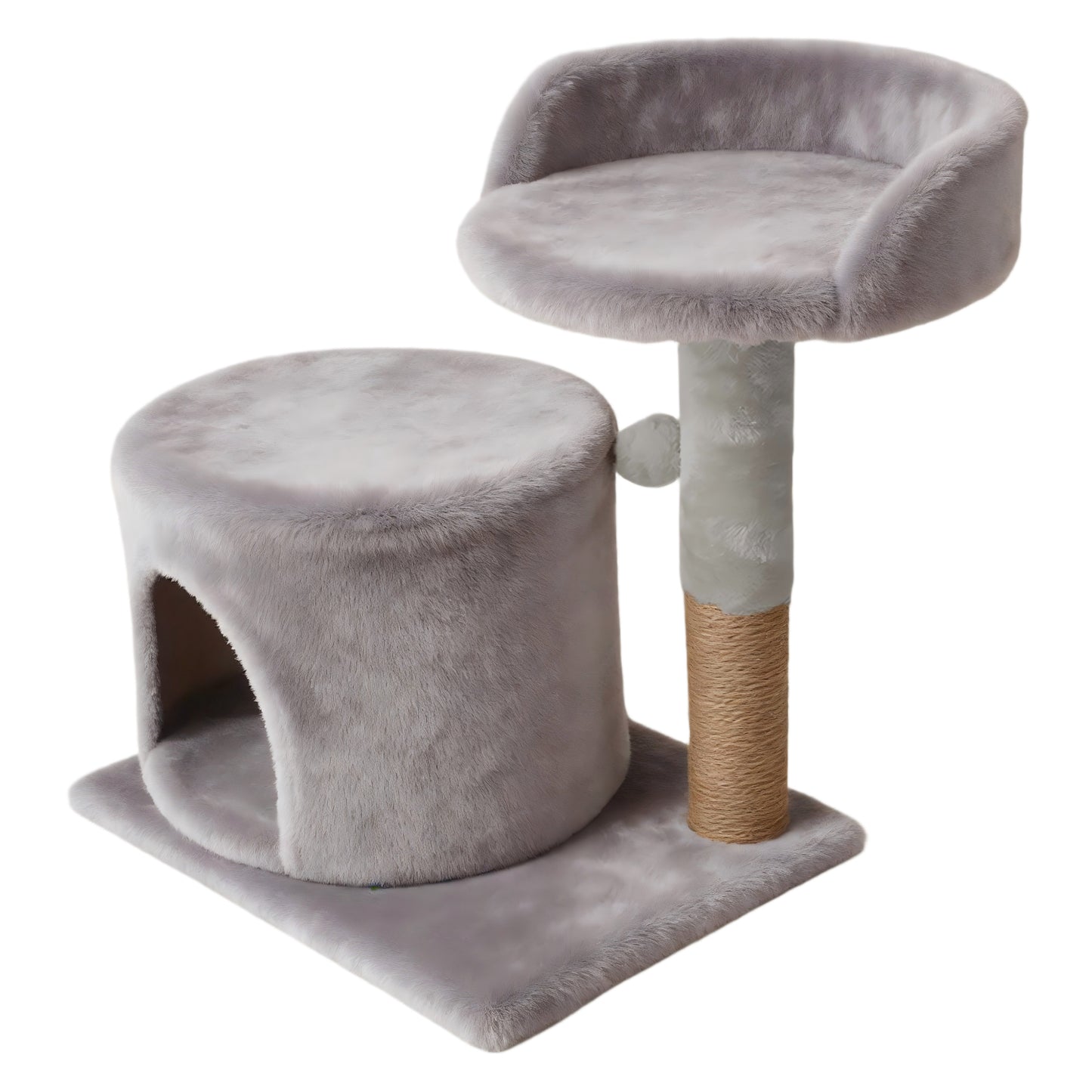 Decflow Cat Condo Padded Perch Tree Tower with Sisal Scratching Post, Light Grey