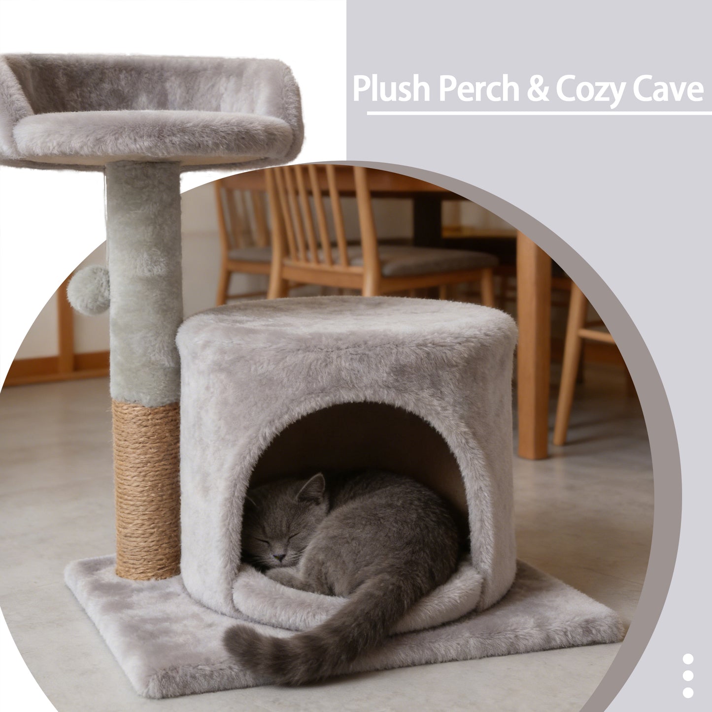 Decflow Cat Condo Padded Perch Tree Tower with Sisal Scratching Post, Light Grey