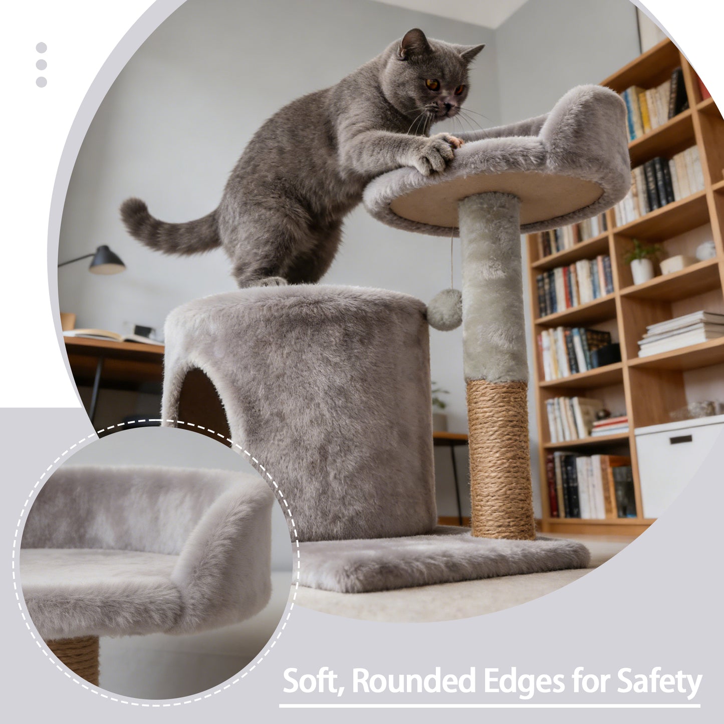 Decflow Cat Condo Padded Perch Tree Tower with Sisal Scratching Post, Light Grey