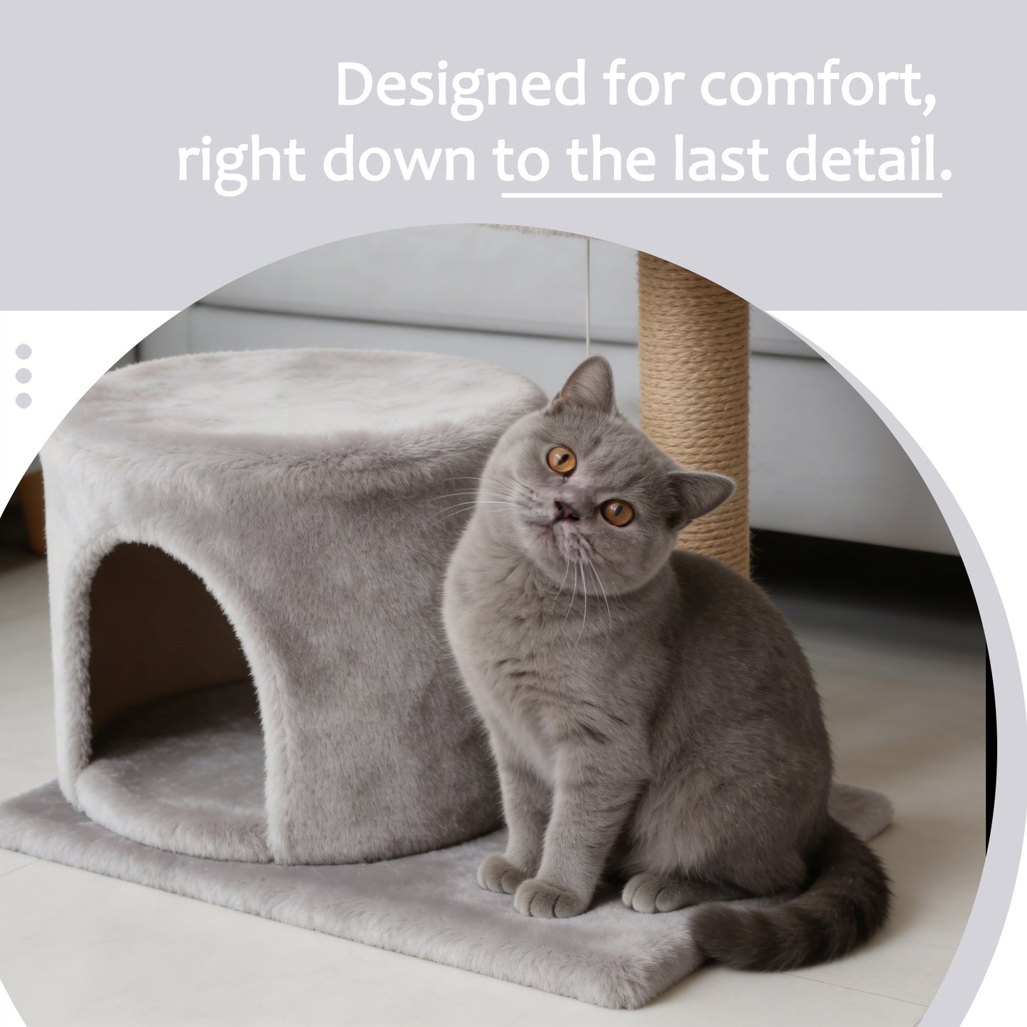 Decflow Cat Condo Padded Perch Tree Tower with Sisal Scratching Post, Light Grey