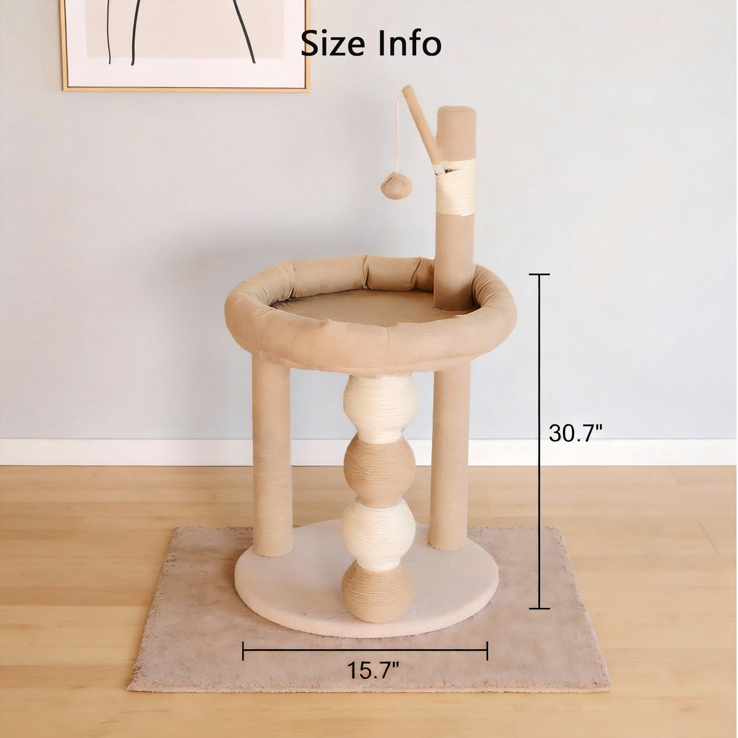 Decflow 30.7-in Scratching Post & Cat Bed, Sisal Cat Tower with Dangling Toy, Stable Cat Tree Tower for Indoor Cats, Beige