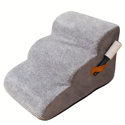Decflow 15.7-in 3-Tier Dog Stairs Ramp with Durable Non-Slip Waterproof Fabric Cover for Small Dogs & Cats, Grey