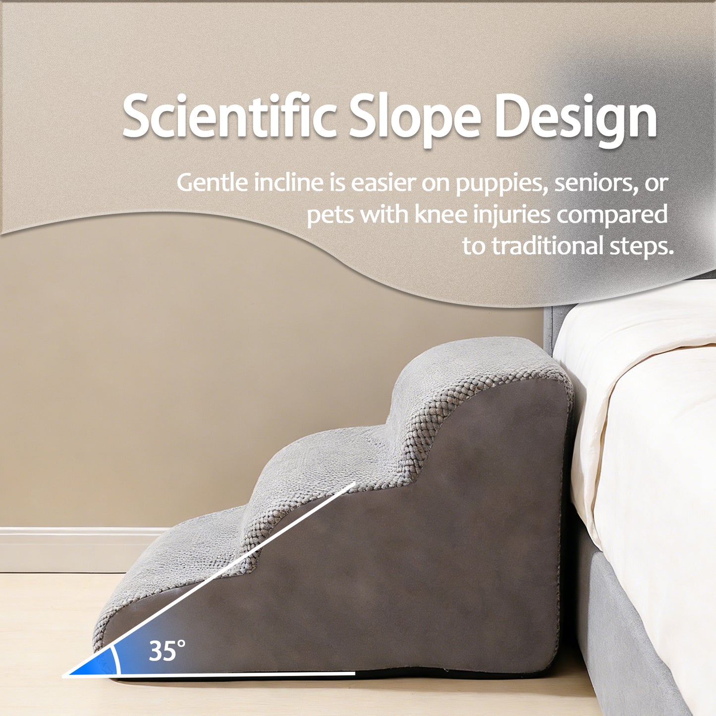 Decflow 15.7-in 3-Tier Dog Stairs Ramp with Durable Non-Slip Waterproof Fabric Cover for Small Dogs & Cats, Grey