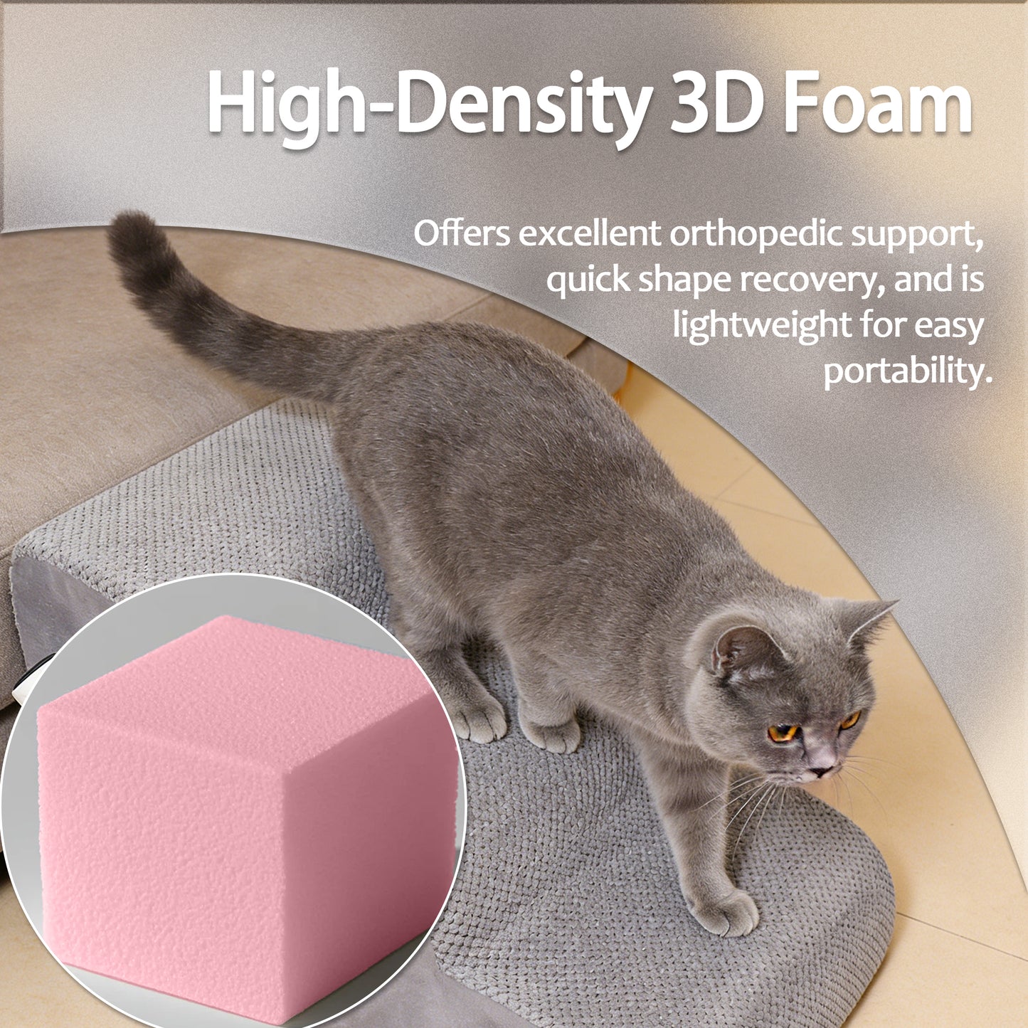 Decflow 15.7-in 3-Tier Dog Stairs Ramp with Durable Non-Slip Waterproof Fabric Cover for Small Dogs & Cats, Grey