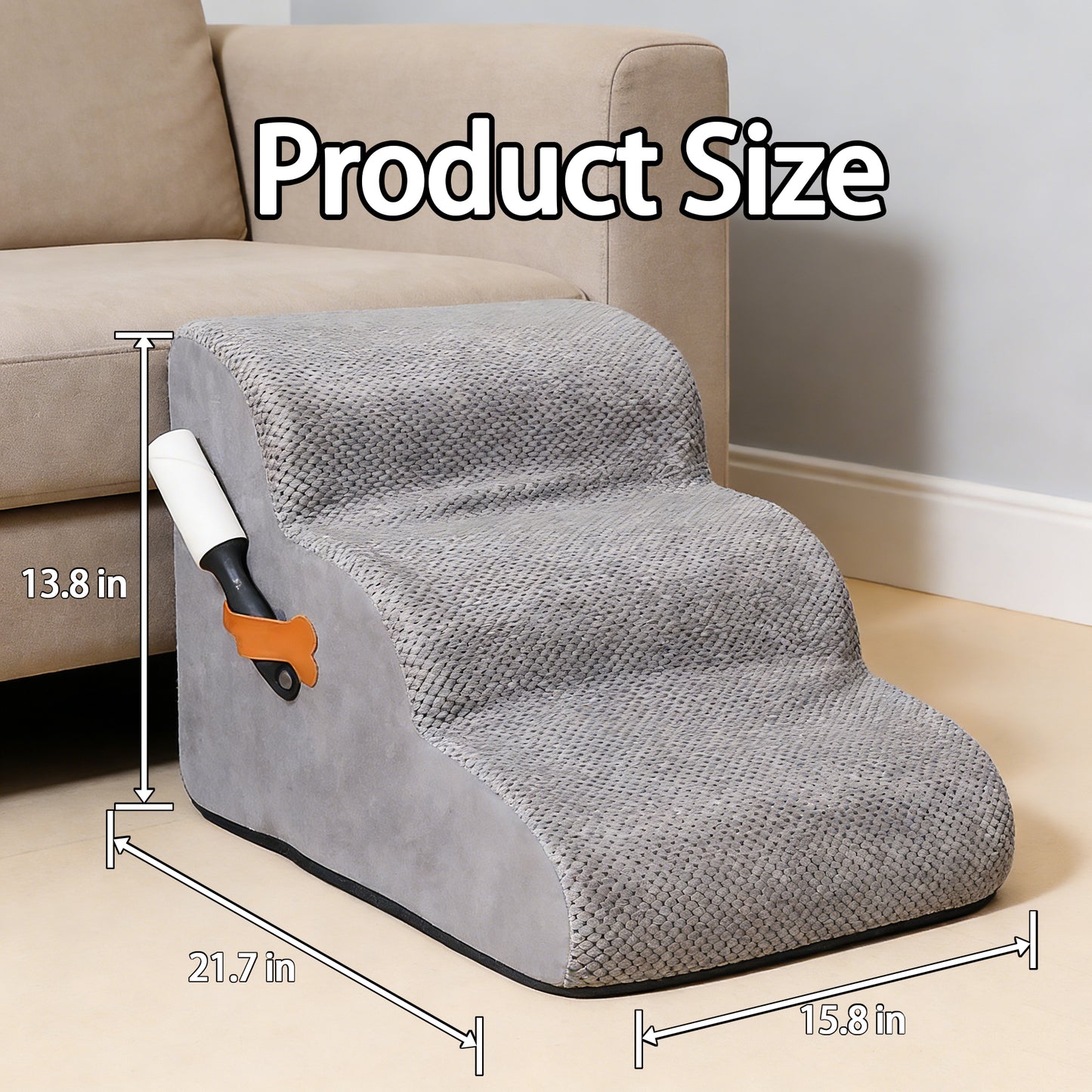 Decflow 15.7-in 3-Tier Dog Stairs Ramp with Durable Non-Slip Waterproof Fabric Cover for Small Dogs & Cats, Grey