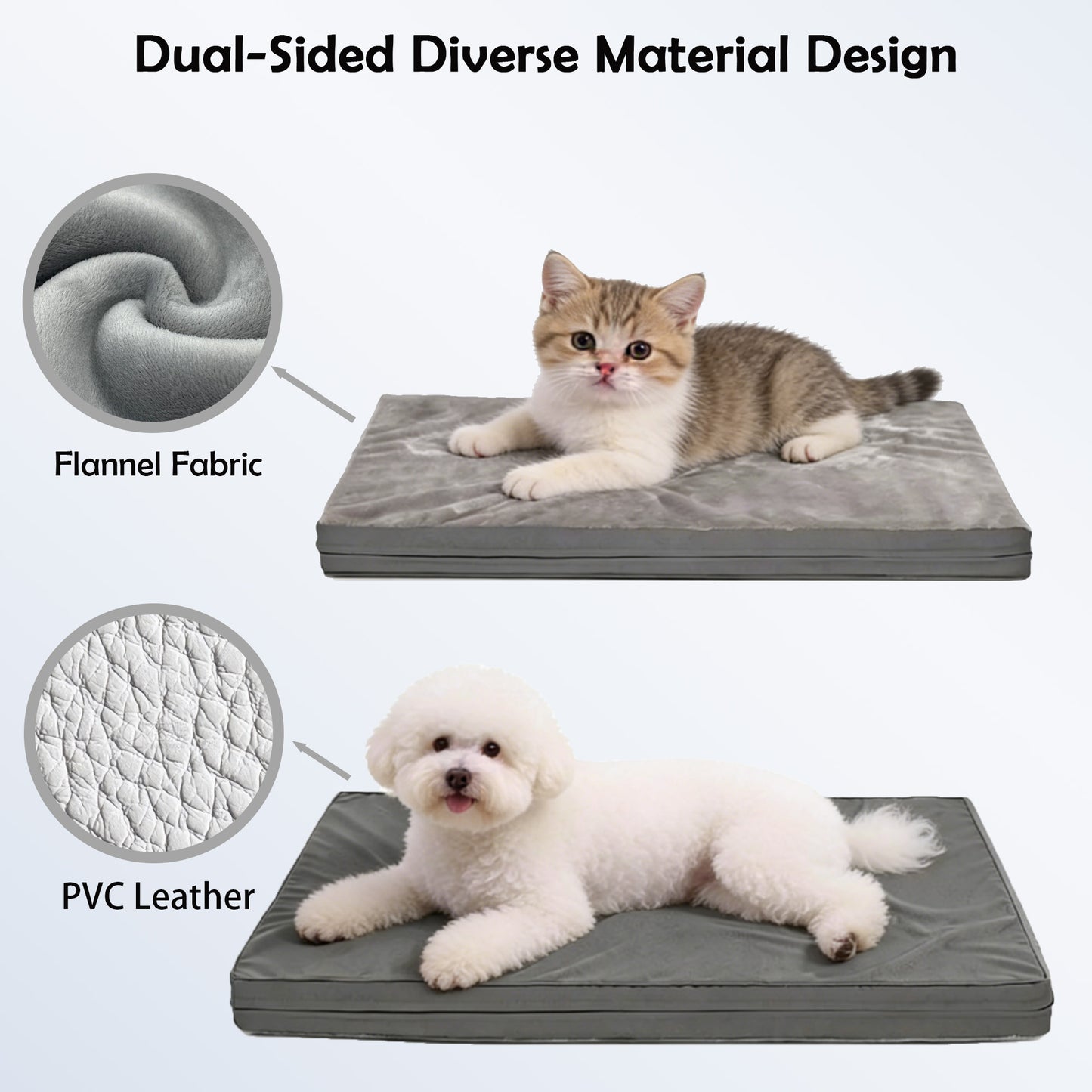 Decflow 23-in Dual-Sided Waterproof Dog Bed with Hidden Zipper & Removable Washable Cover Pet Pad Mat, Gray