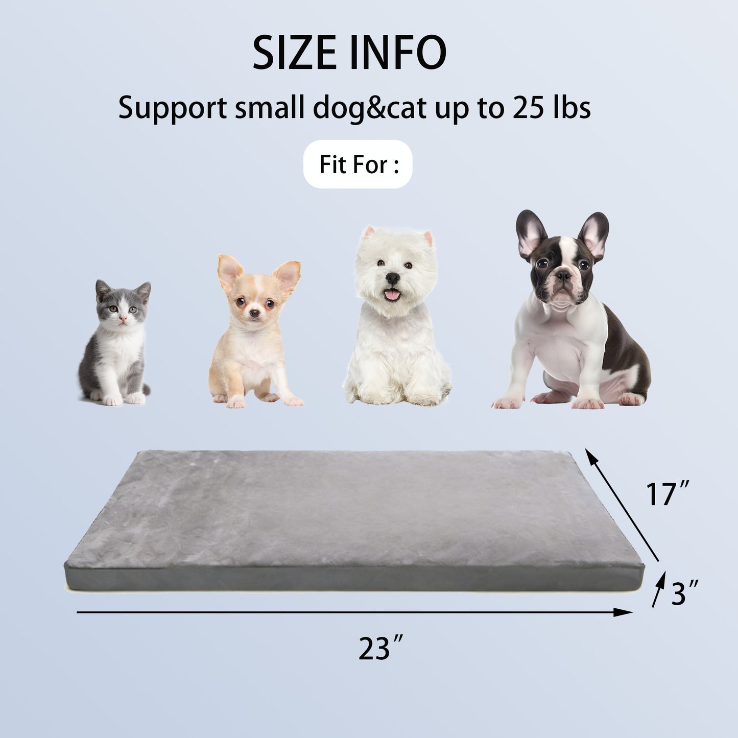 Decflow 23-in Dual-Sided Waterproof Dog Bed with Hidden Zipper & Removable Washable Cover Pet Pad Mat, Gray