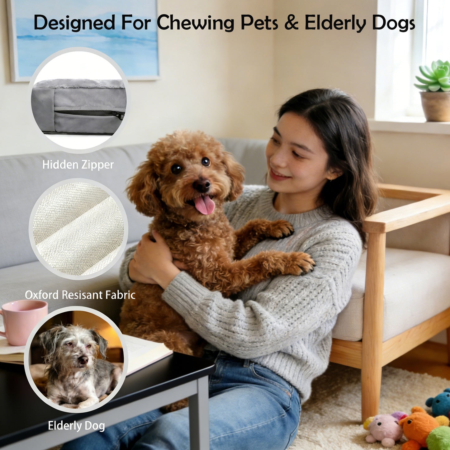 Decflow 23-in Dual-Sided Waterproof Dog Bed with Hidden Zipper & Removable Washable Cover Pet Pad Mat, Gray