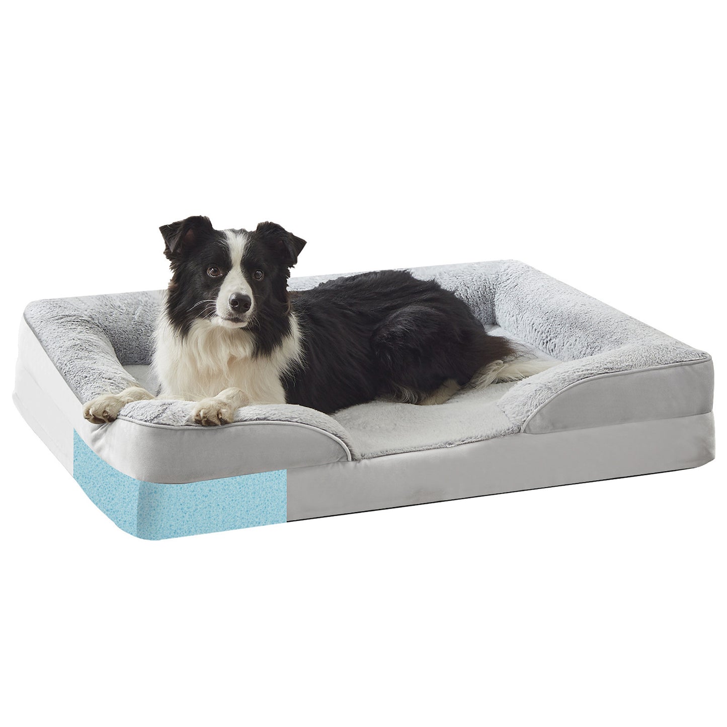 Decflow Memory Foam C-Shaped Armrest Dog Bed, Light Grey, Medium