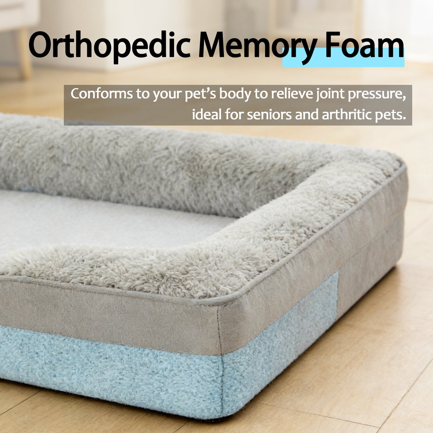Decflow Memory Foam C-Shaped Armrest Dog Bed, Light Grey, Medium