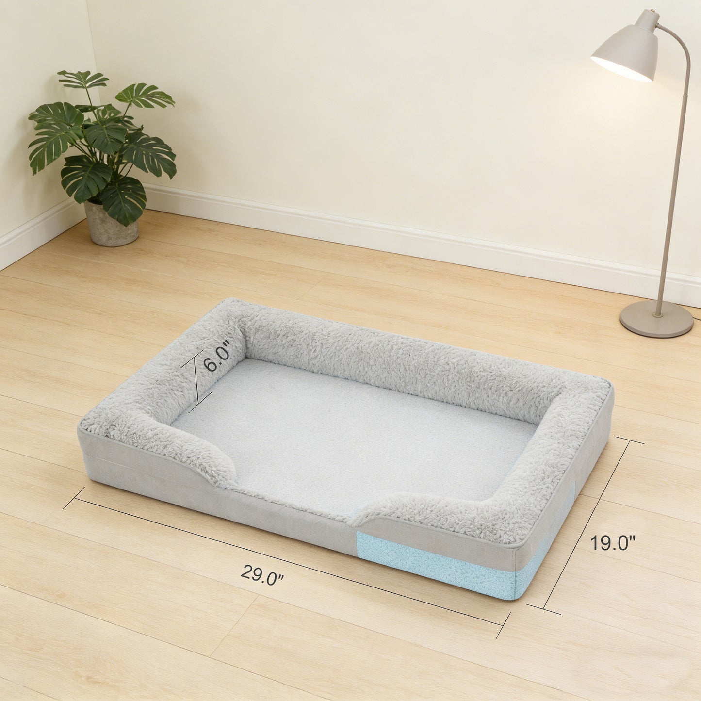 Decflow Memory Foam C-Shaped Armrest Dog Bed, Light Grey, Medium