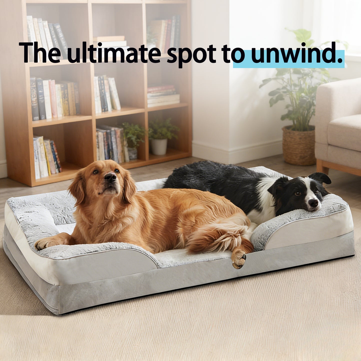 Decflow Memory Foam C-Shaped Armrest Dog Bed, Light Grey, Medium