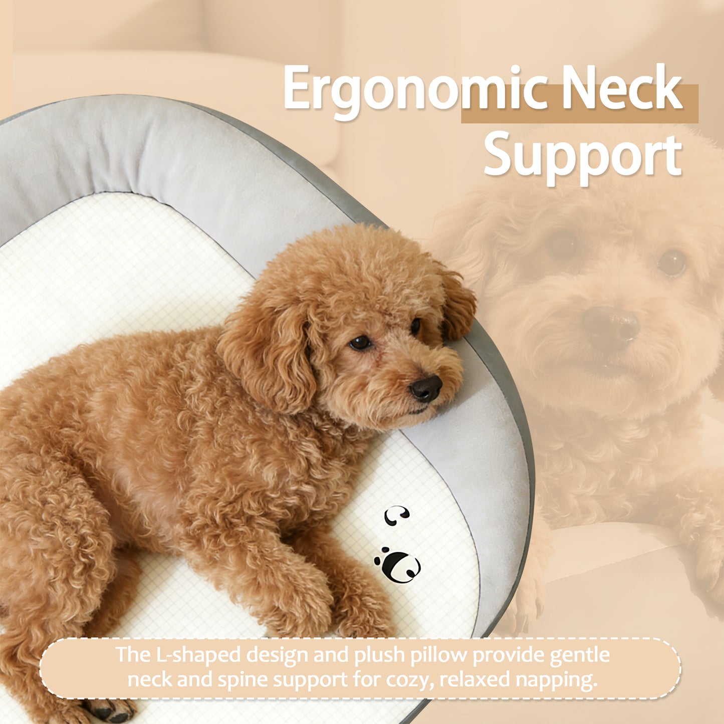Decflow Summer Cooling L-Shaped Sofa Bed for Dogs & Cats with Neck Support Pillow, Elegant Gray, Medium