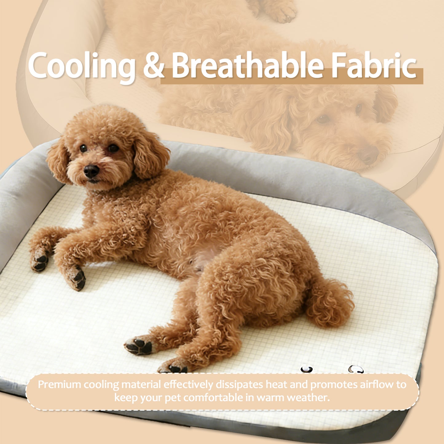 Decflow Summer Cooling L-Shaped Sofa Bed for Dogs & Cats with Neck Support Pillow, Elegant Gray, Medium