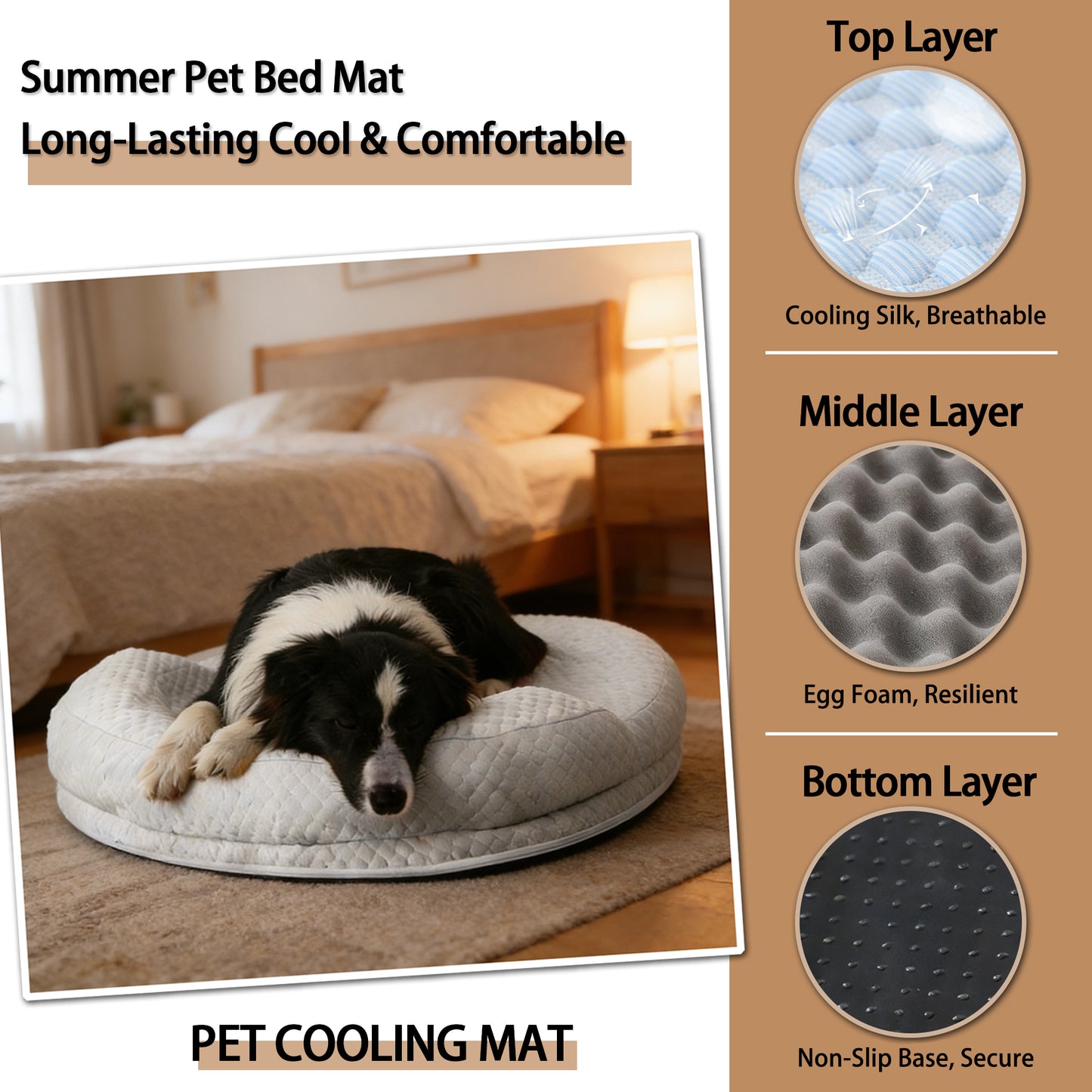Decflow Summer Cool Dog Mat with Armrest, Light Gray, Medium