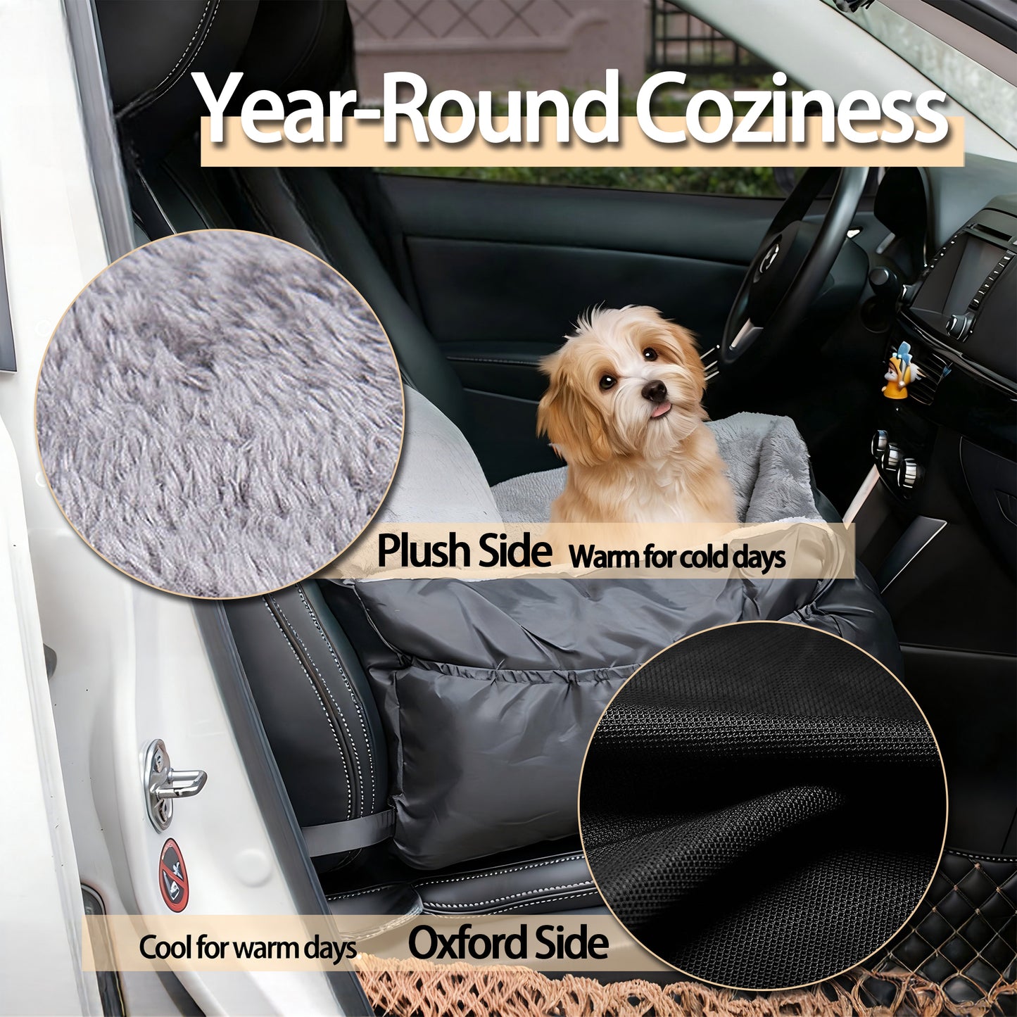 Decflow Winter Summer Dual Use Car Seat Cover Mat for Dogs, Black, Medium