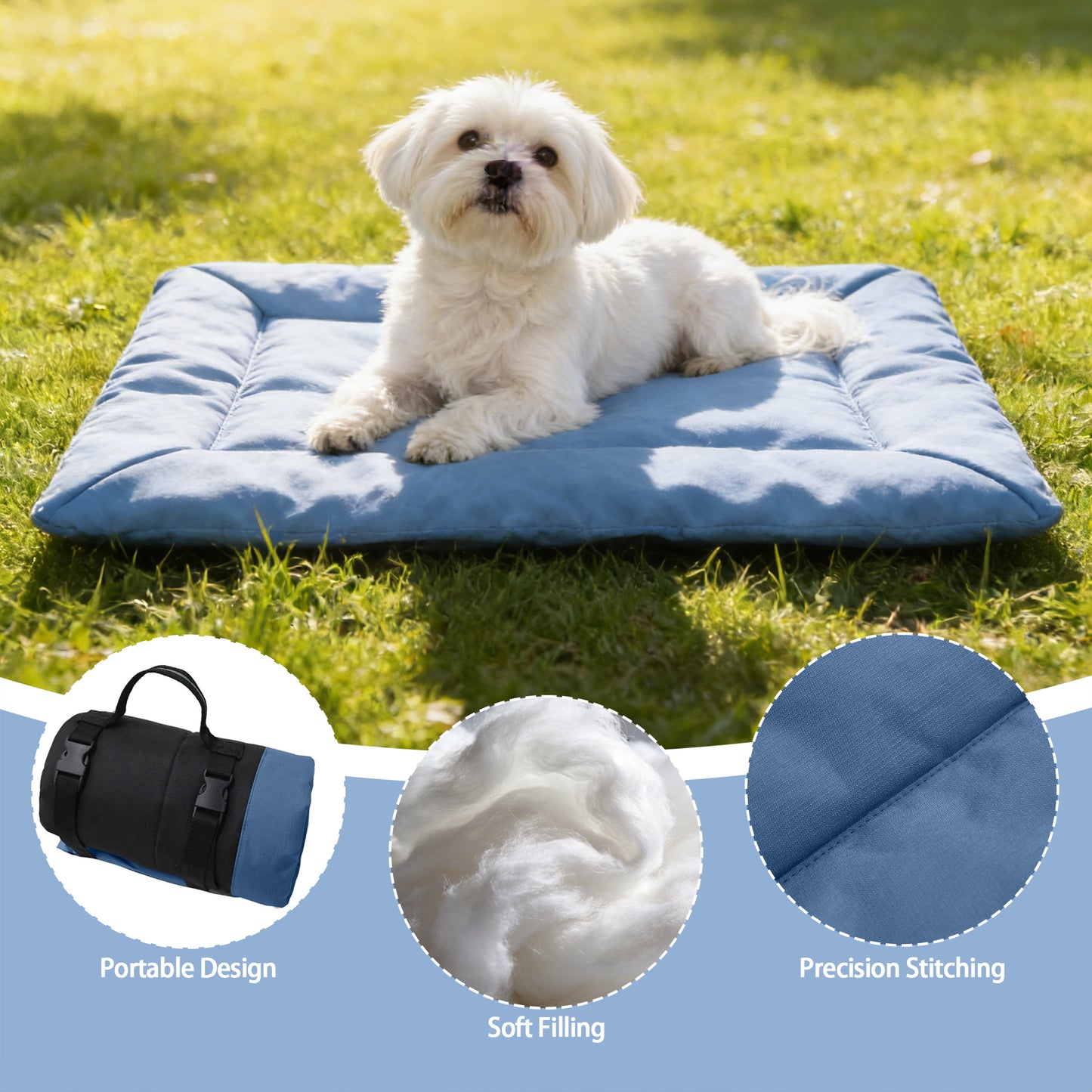 Decflow Outdoor Camping Foldable Dog Mat with Durable Handle & Precision Stitching, Blue, Medium