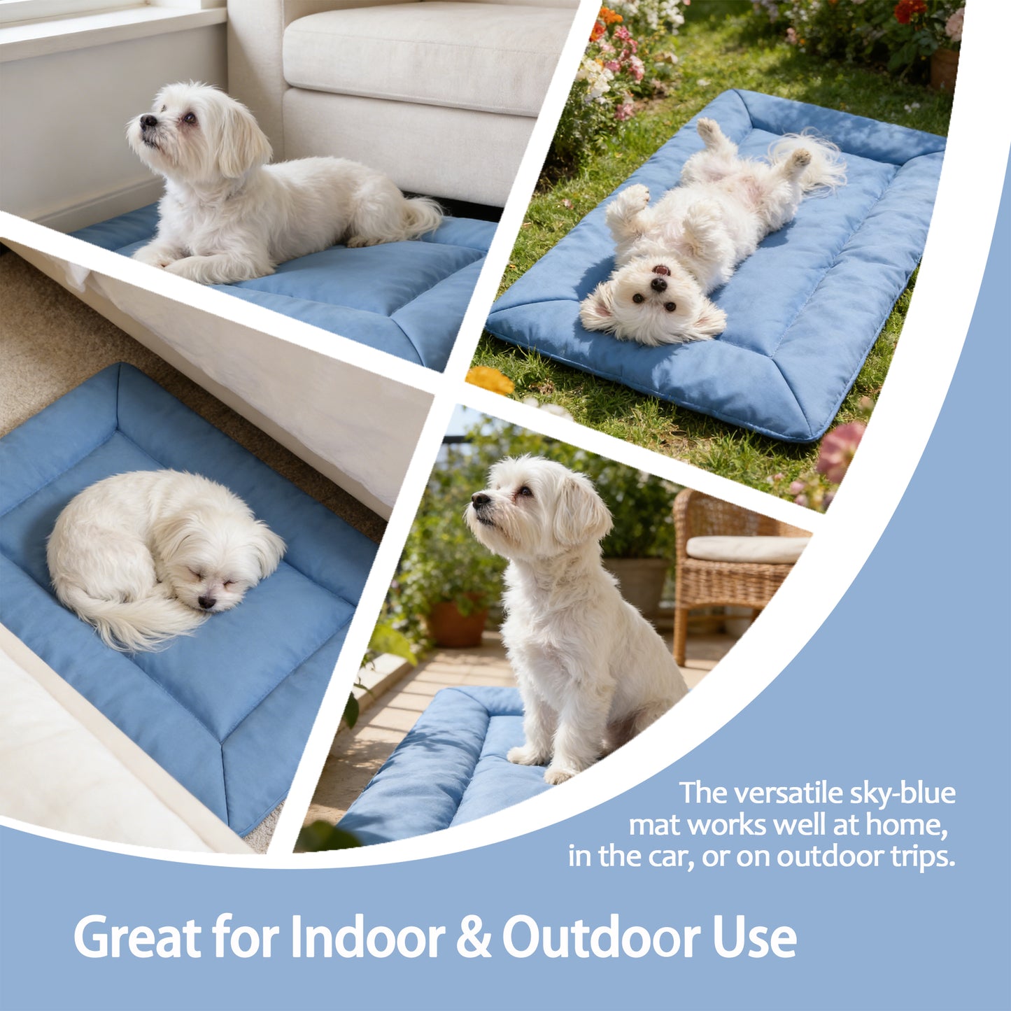 Decflow Outdoor Camping Foldable Dog Mat with Durable Handle & Precision Stitching, Blue, Medium