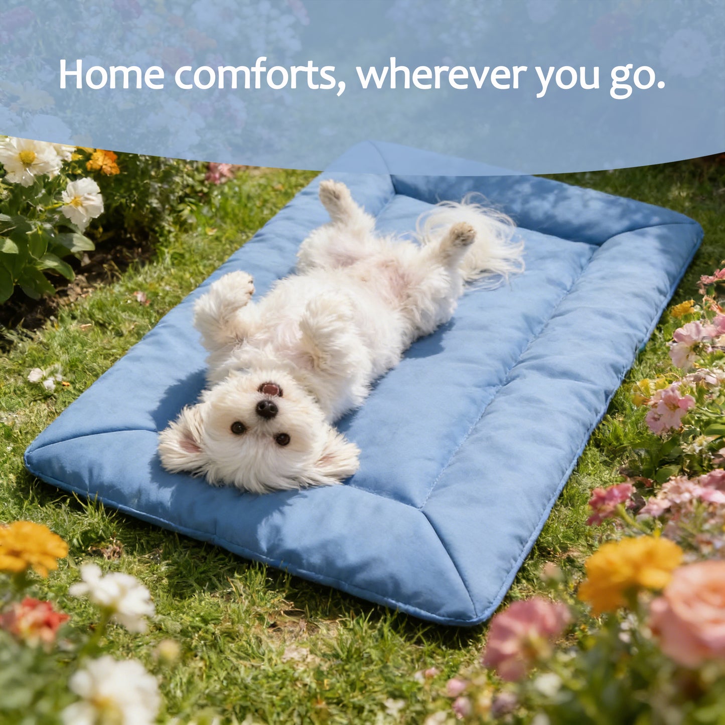 Decflow Outdoor Camping Foldable Dog Mat with Durable Handle & Precision Stitching, Blue, Medium
