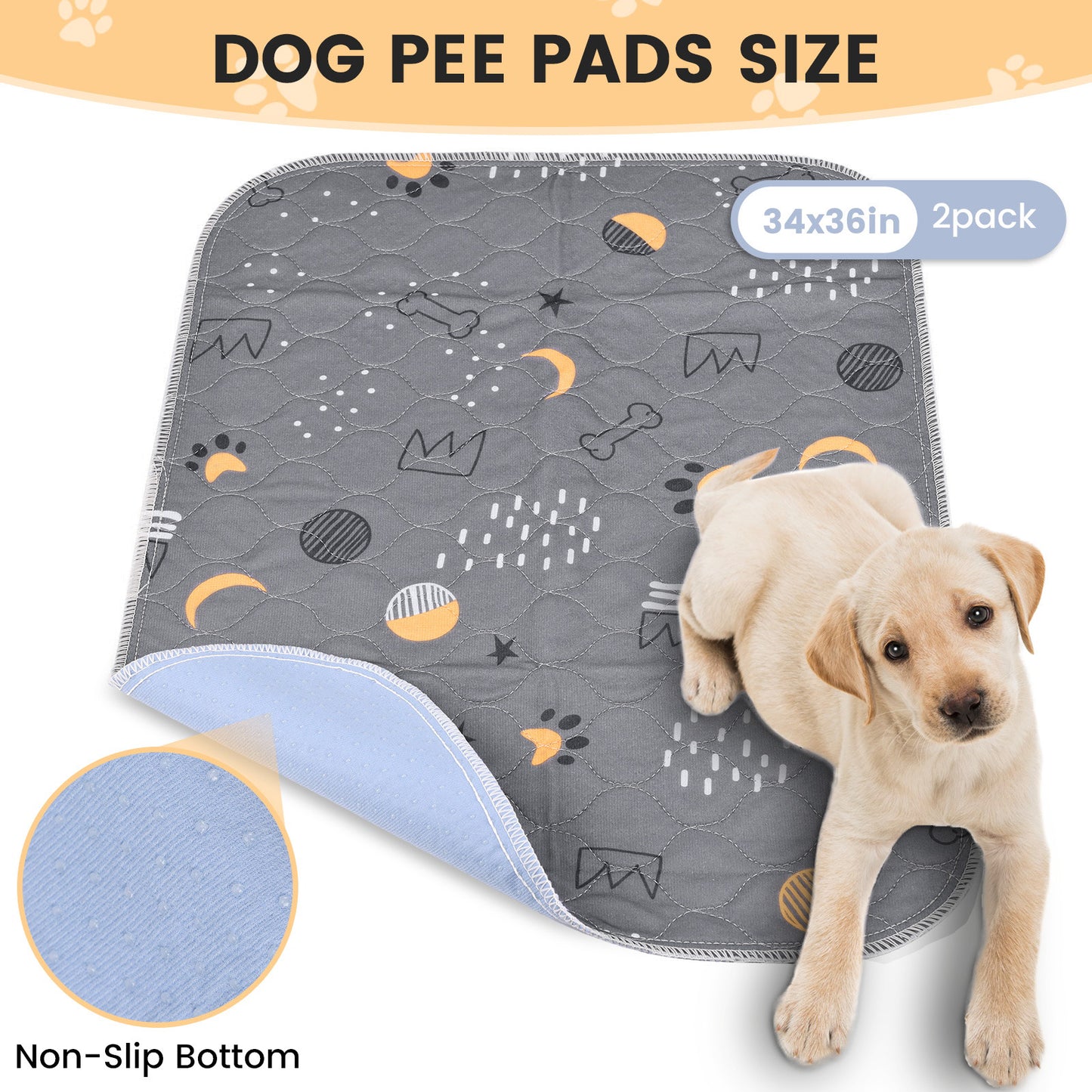 UPSKY Washable Non-Slip Fast Absorbent Dog Pee Pads, 2 count, Grey