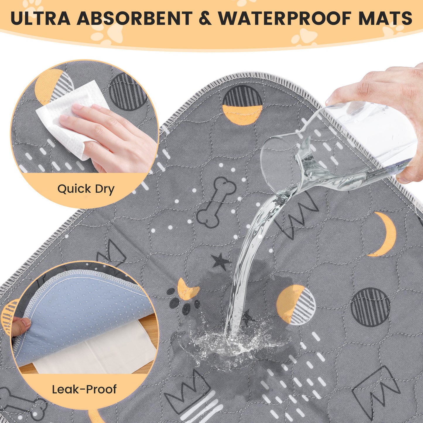 UPSKY Washable Non-Slip Fast Absorbent Dog Pee Pads, 2 count, Grey