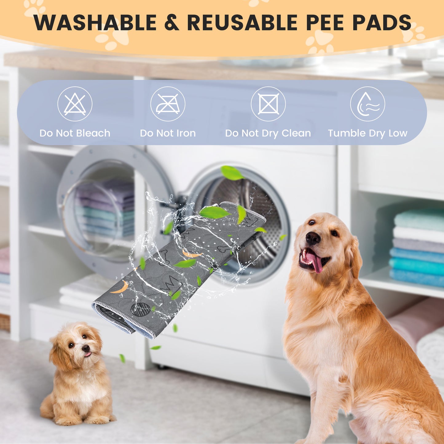 UPSKY Washable Non-Slip Fast Absorbent Dog Pee Pads, 2 count, Grey