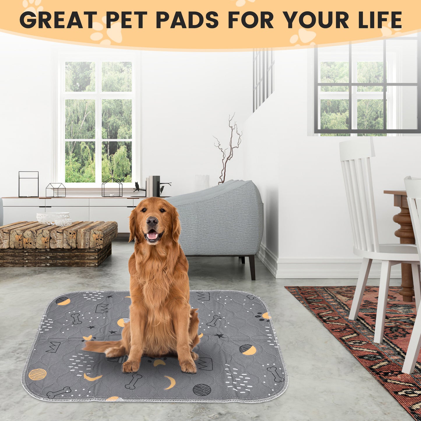 UPSKY Washable Non-Slip Fast Absorbent Dog Pee Pads, 2 count, Grey