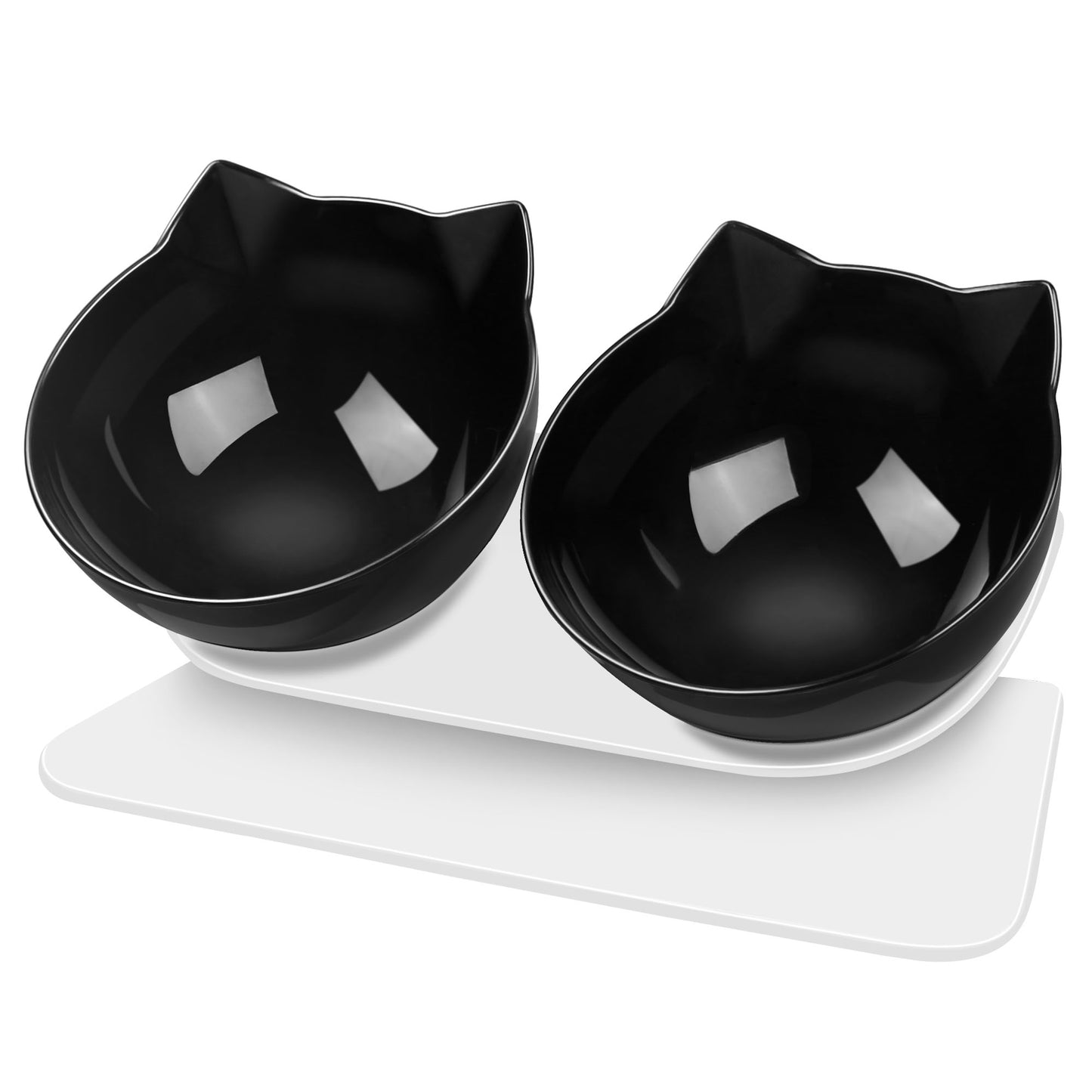 Decflow Tilted Neck-Friendly Stand Raised Double Food & Water Bowl for Cats & Small Dogs, Black