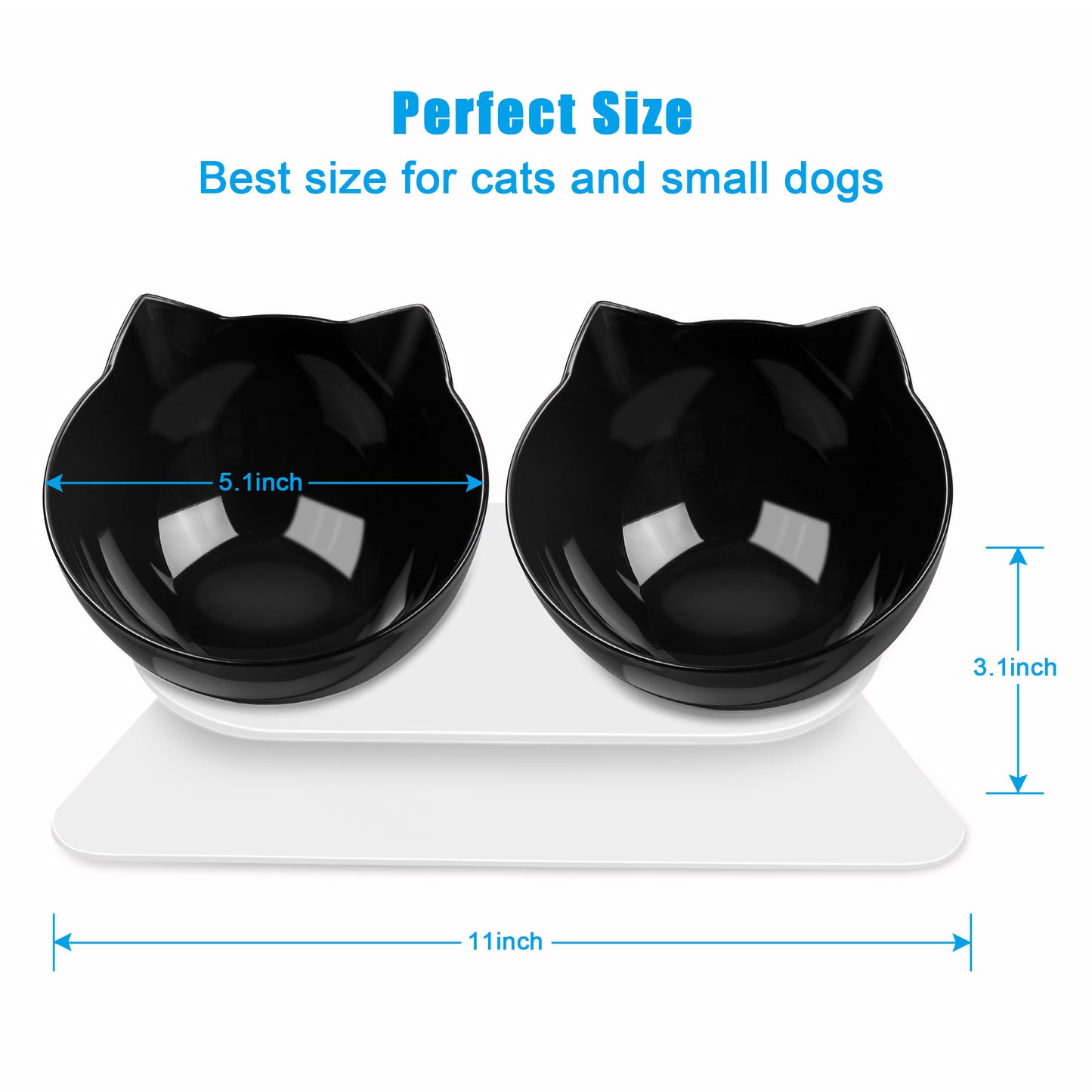 Decflow Tilted Neck-Friendly Stand Raised Double Food & Water Bowl for Cats & Small Dogs, Black