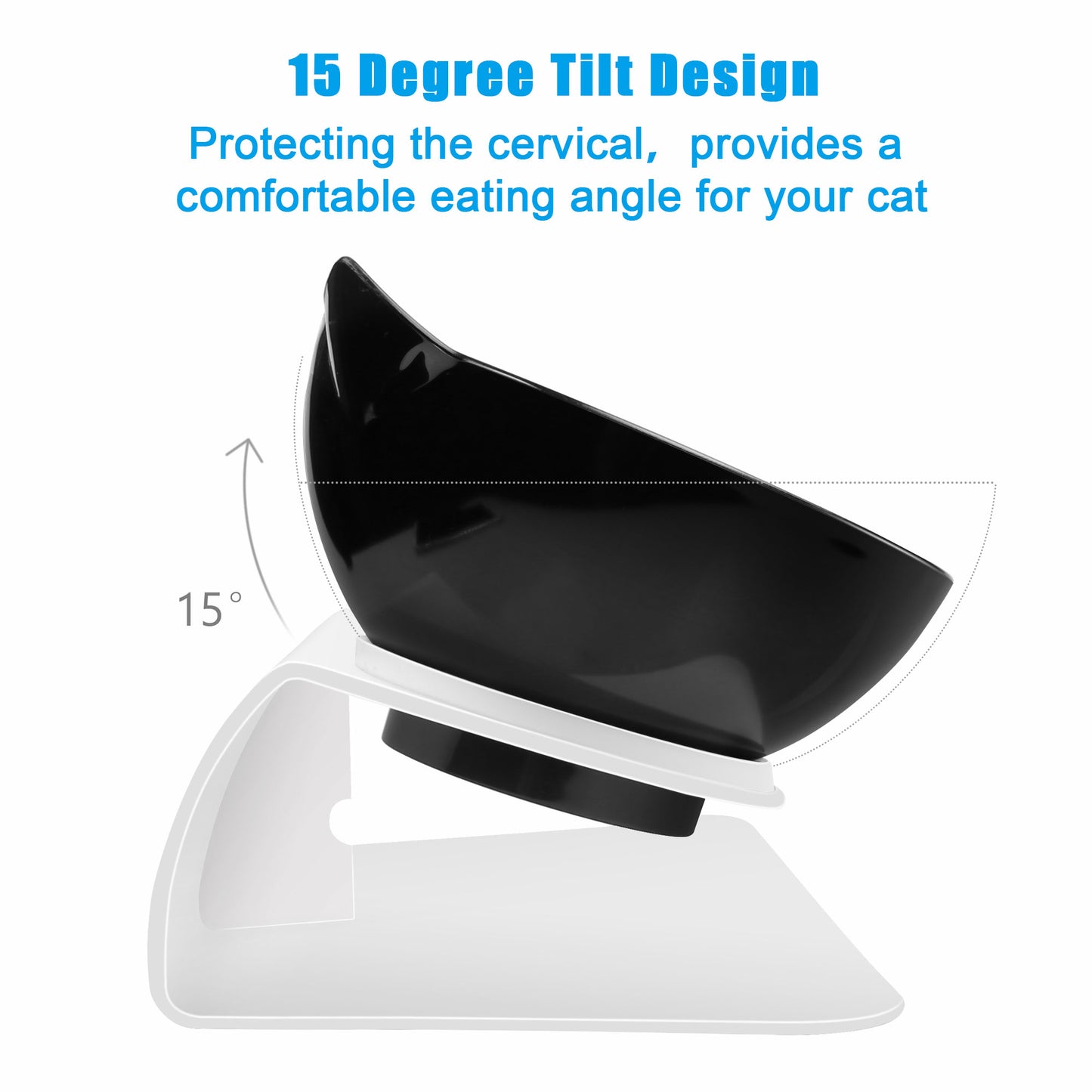 Decflow Tilted Neck-Friendly Stand Raised Double Food & Water Bowl for Cats & Small Dogs, Black