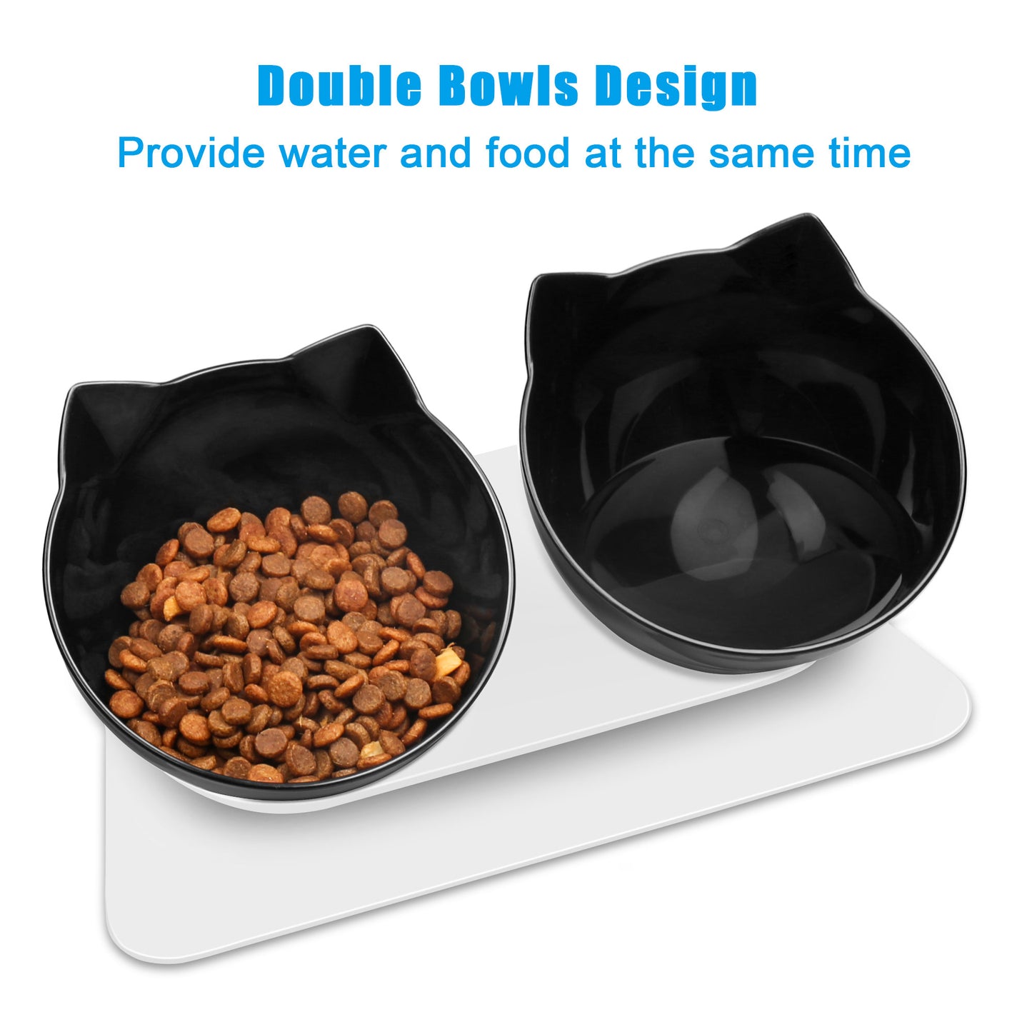 Decflow Tilted Neck-Friendly Stand Raised Double Food & Water Bowl for Cats & Small Dogs, Black