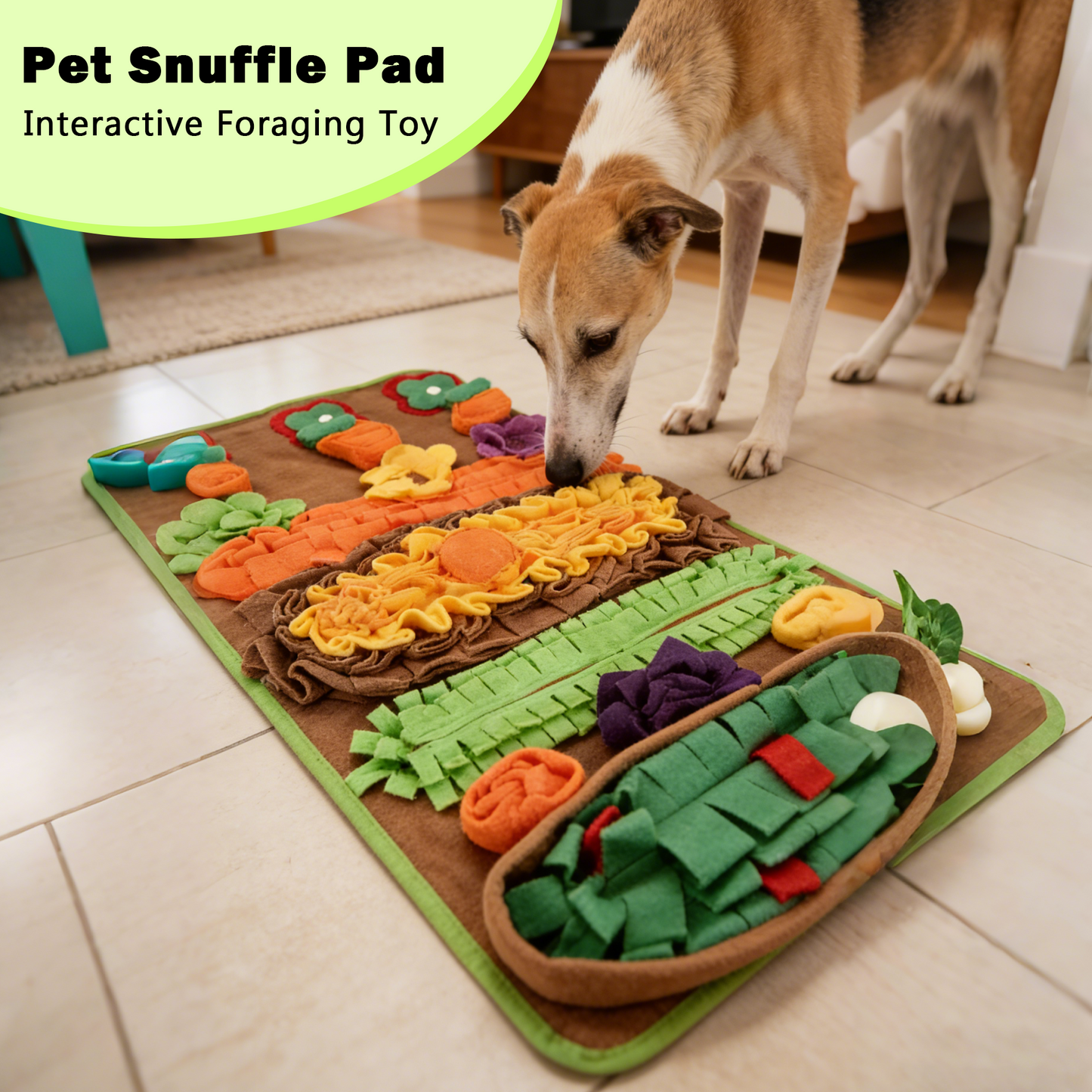 Decflow Farm Garden Snuffle Mat Plush Slow Feeder Foraging Toy for Dogs & Cats, Green