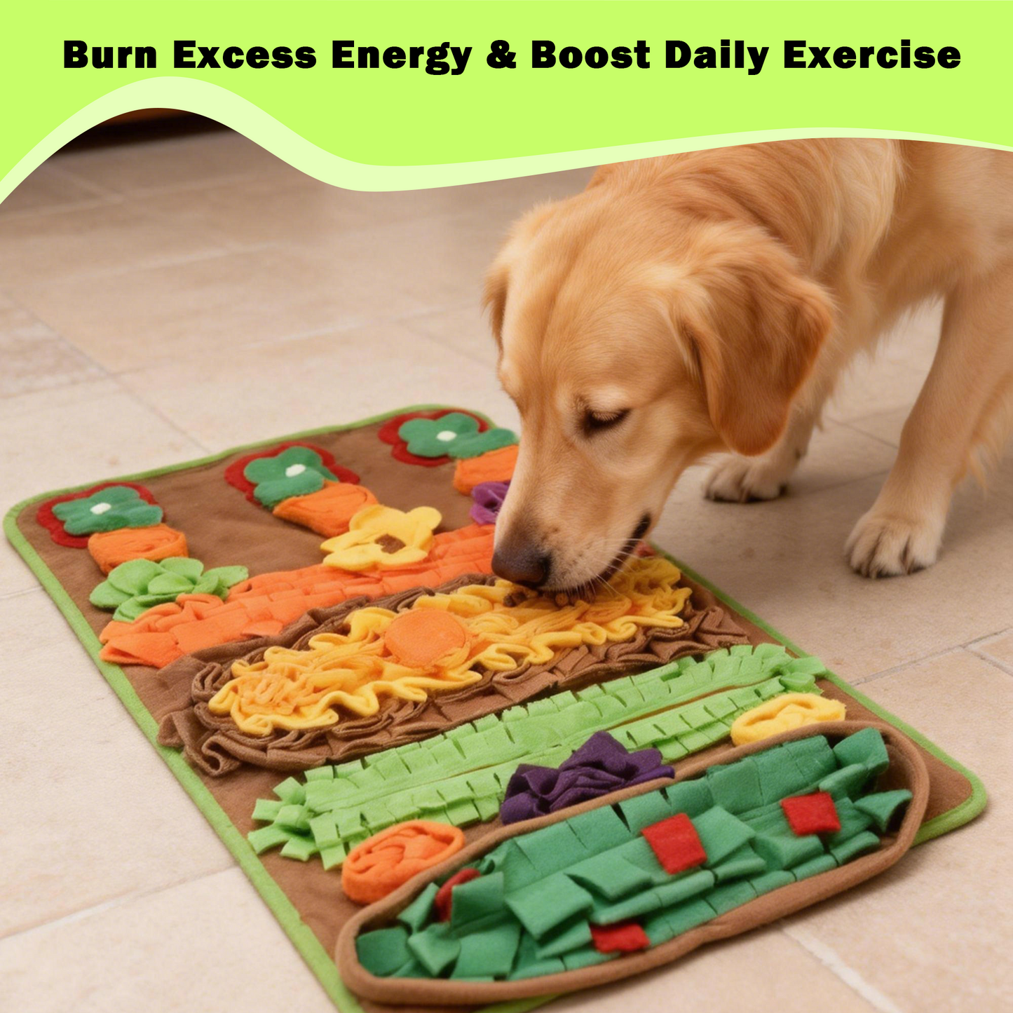 Decflow Farm Garden Snuffle Mat Plush Slow Feeder Foraging Toy for Dogs & Cats, Green