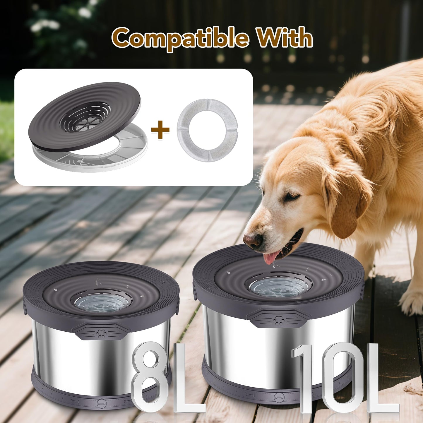 UPSKY 4PCS Replacement Filters for 8L/2.1Gal, 10L/2.6Gal and 12L/3.17Gal Round Dog Water Bowl