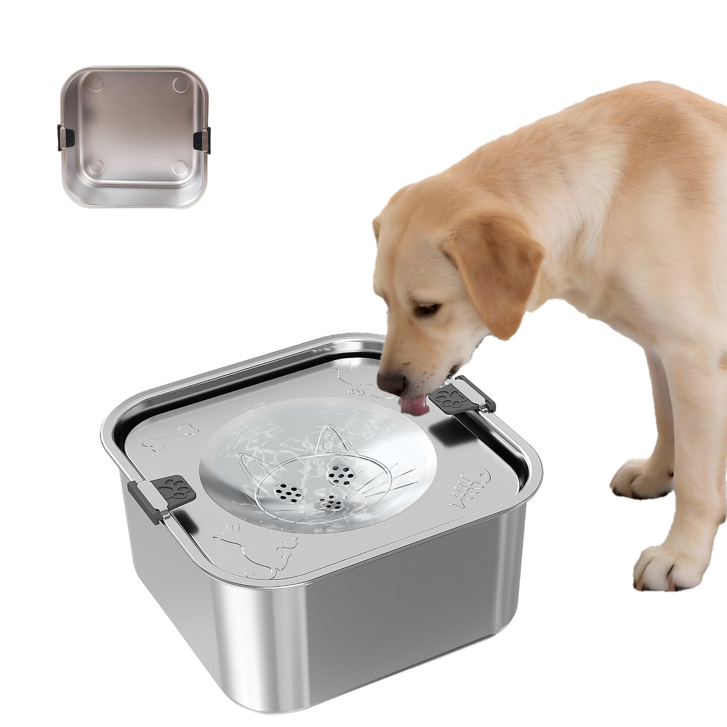 Newget 304 Stainless Steel Floating Anti-Splash & No Wet Mouth Design Stable Base Dog Water Bowl, Medium: 3-L