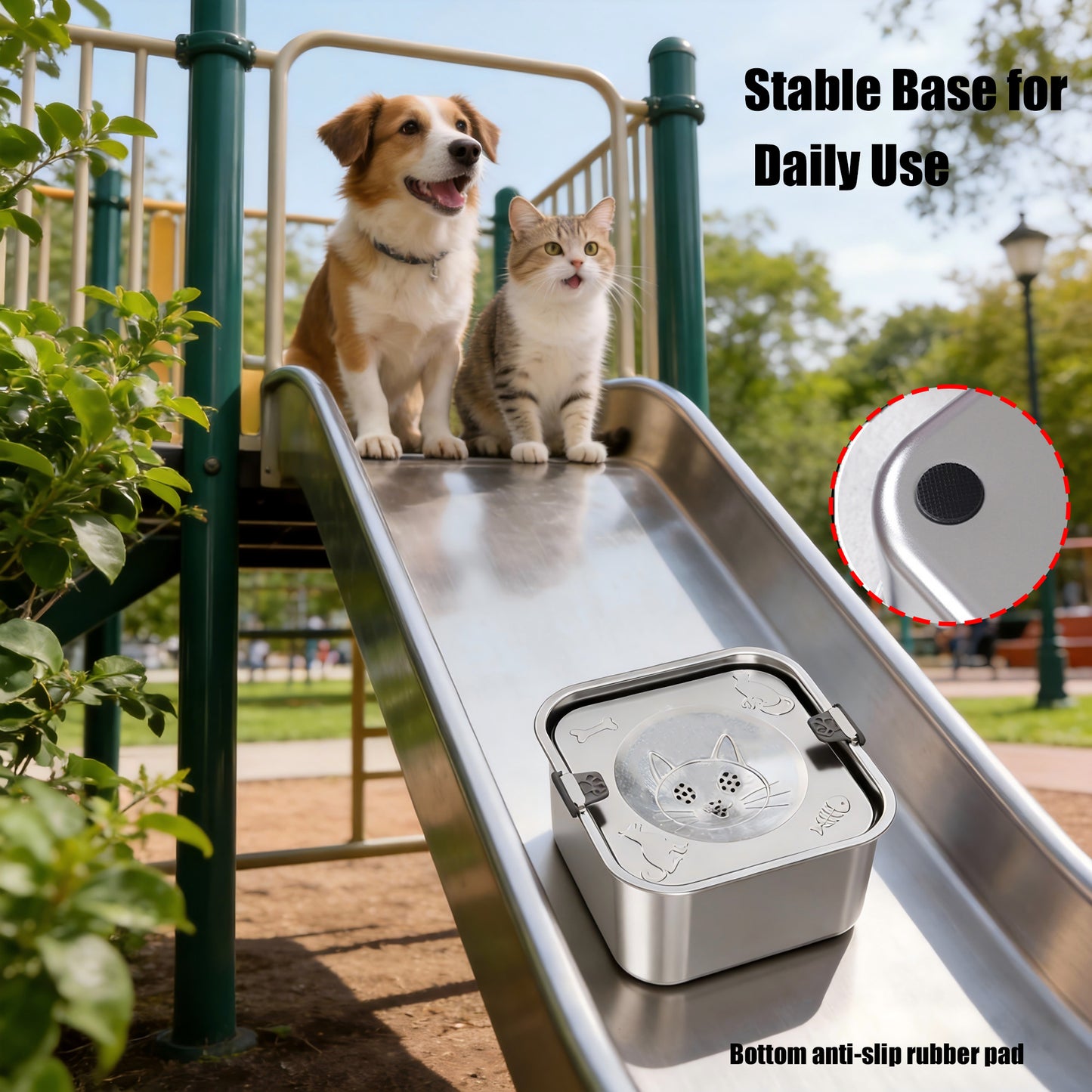 Newget 304 Stainless Steel Floating Anti-Splash & No Wet Mouth Design Stable Base Dog Water Bowl, Medium: 3-L