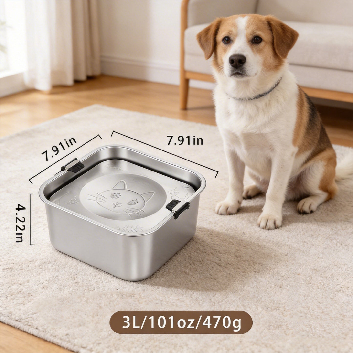 Newget 304 Stainless Steel Floating Anti-Splash & No Wet Mouth Design Stable Base Dog Water Bowl, Medium: 3-L