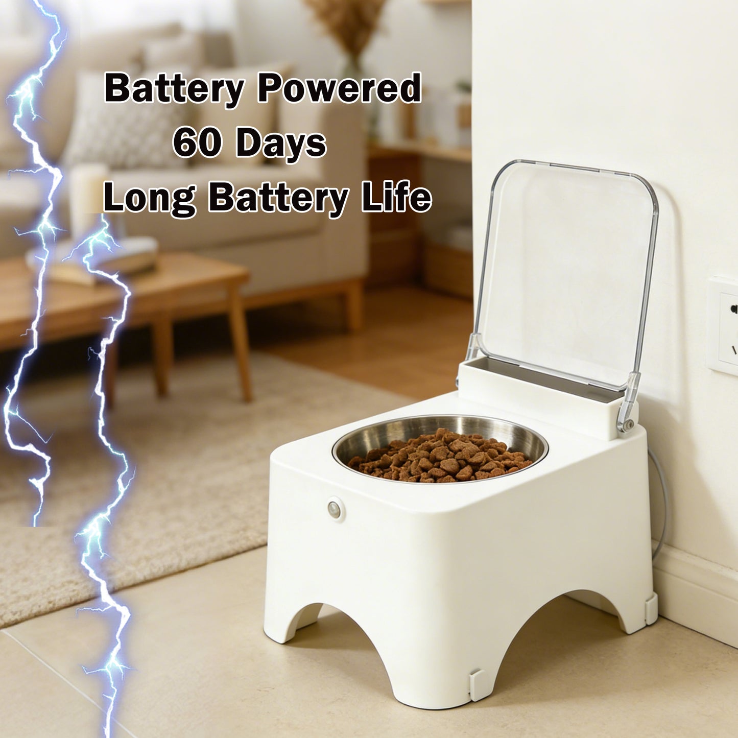 Newget Automatic Rechargeable Anti-Dust & Anti-Bacteria Elevated Design Bowl for Dogs & Cats with Lid, Medium