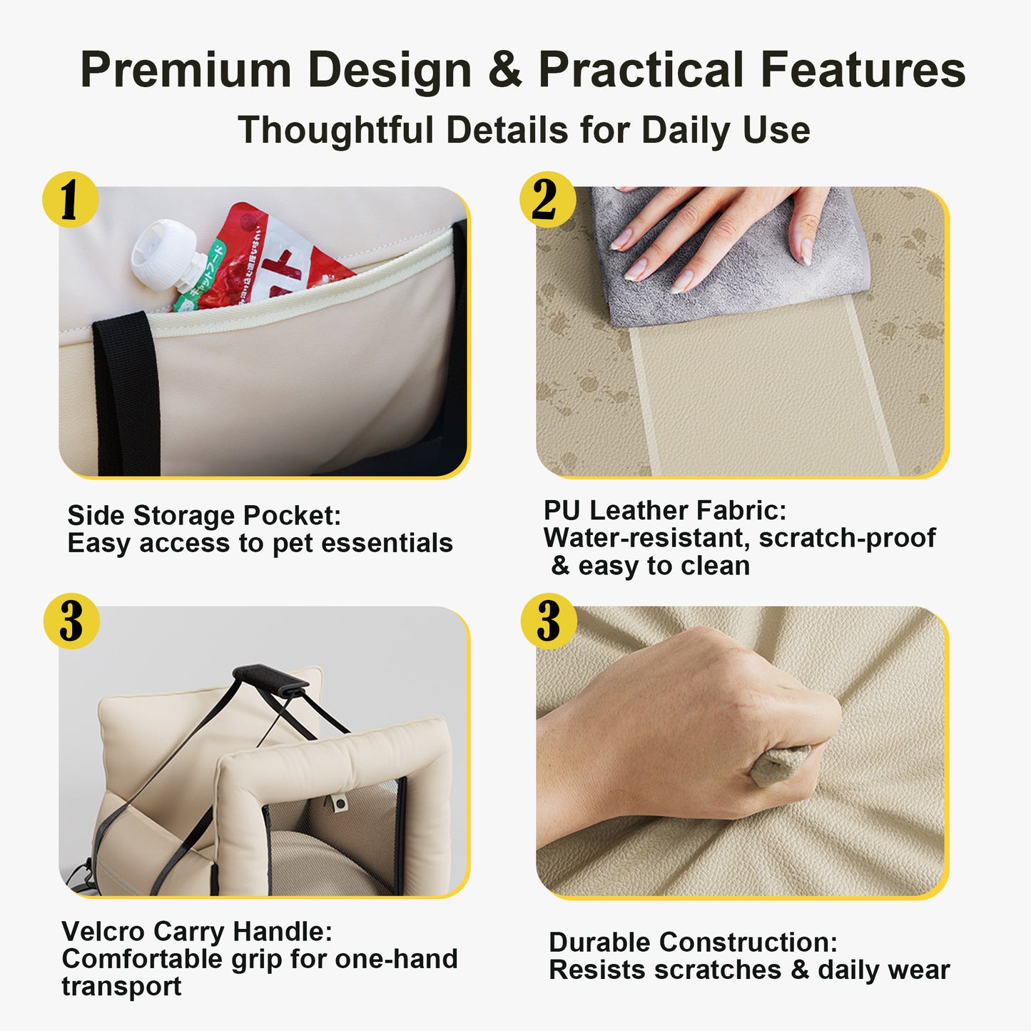 Twinsing Portable Dog & Cat Car Seat Carrier, Beige