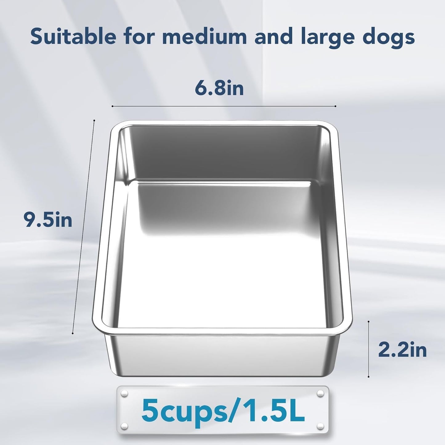 Generic 2Pcs Stainless Steel Dog Bowl, 50 Oz, 5 Cups, Modern, Silver, 9.1 x 6.8 x 4.3 Inches, Medium & Large Dogs