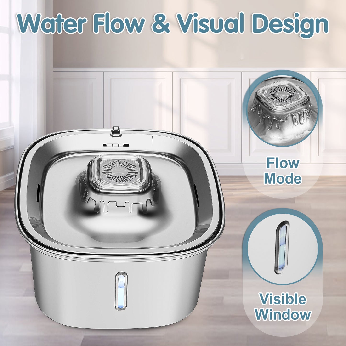 UPSKY Cat Fountain Stainless Steel 100 oz/3 L Cat Fountain Suitable for Drinking Pet Fountain Suitable for Cats Indoor Metal Automatic Dog Water Dispenser Cat Feeding with Water Level Window