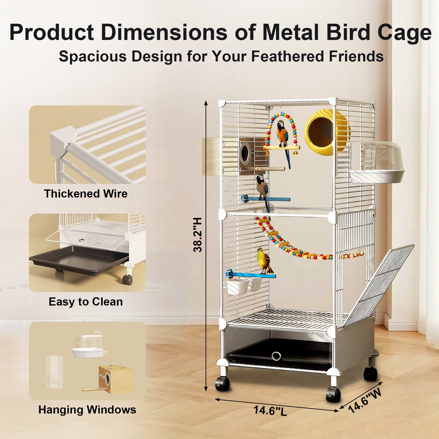 Twinsing Luxury Villa Iron Bird Cage with Breeding Box, White