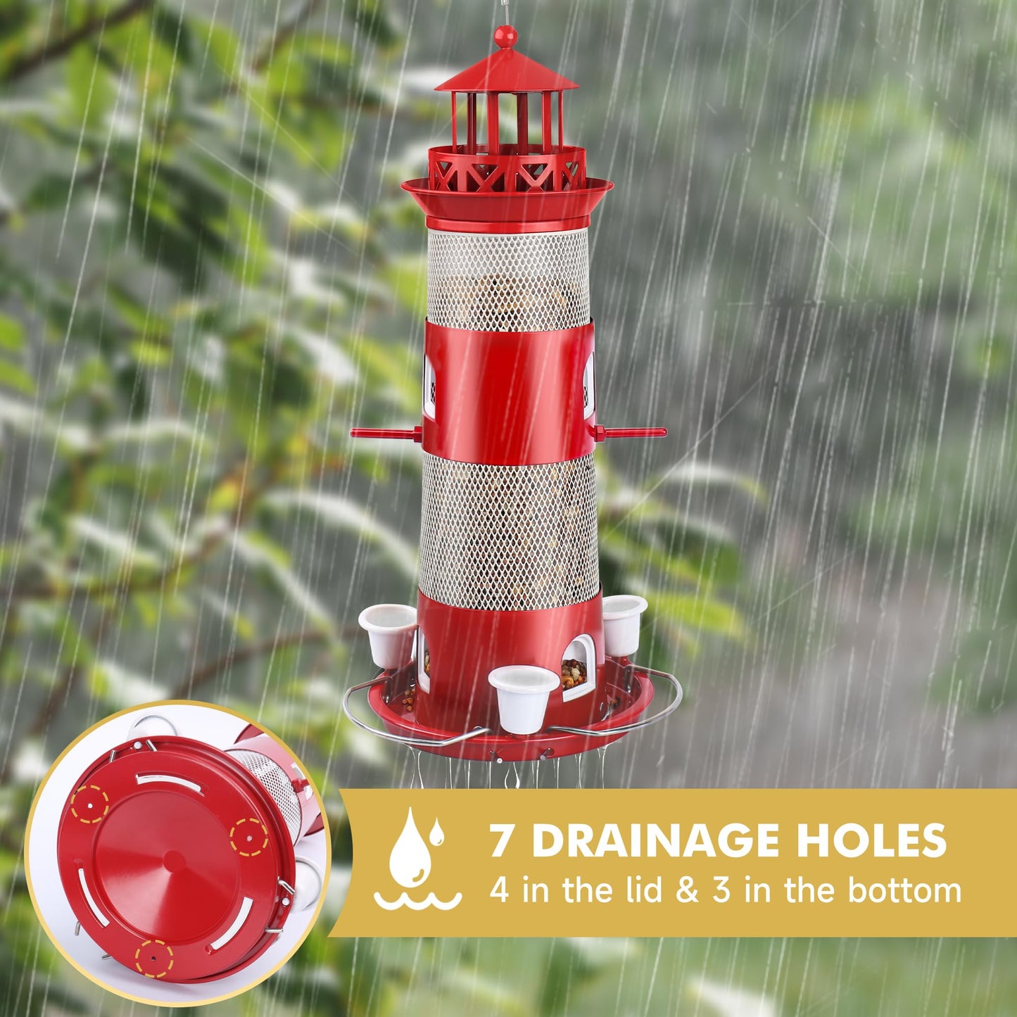 Decflow Outdoor Hanging Durable Metal Tube Wild Bird Feeder with Three Water Cups, White